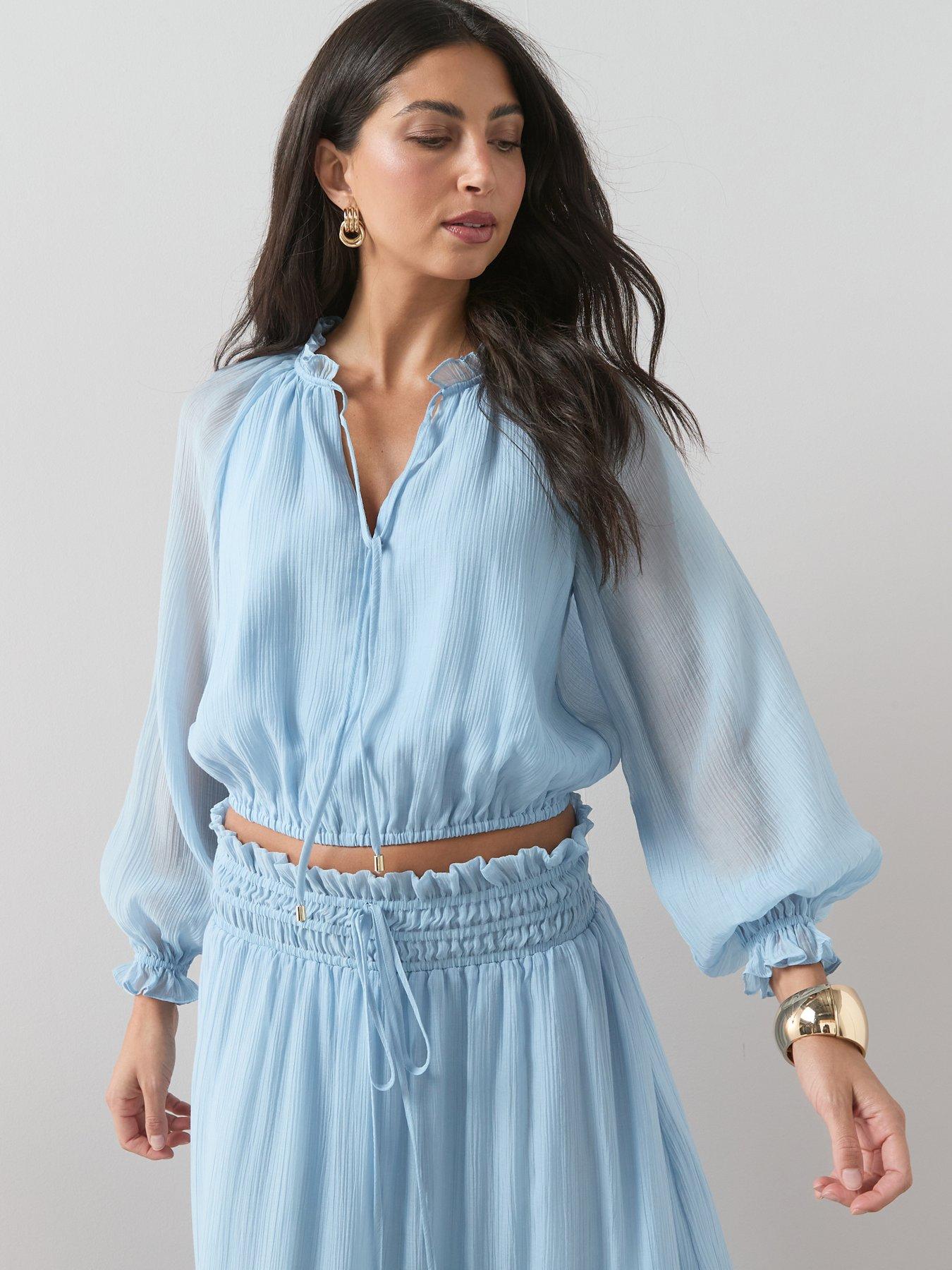 The Very Collection Sheer Blouson Co-Ord Blouse - Blue