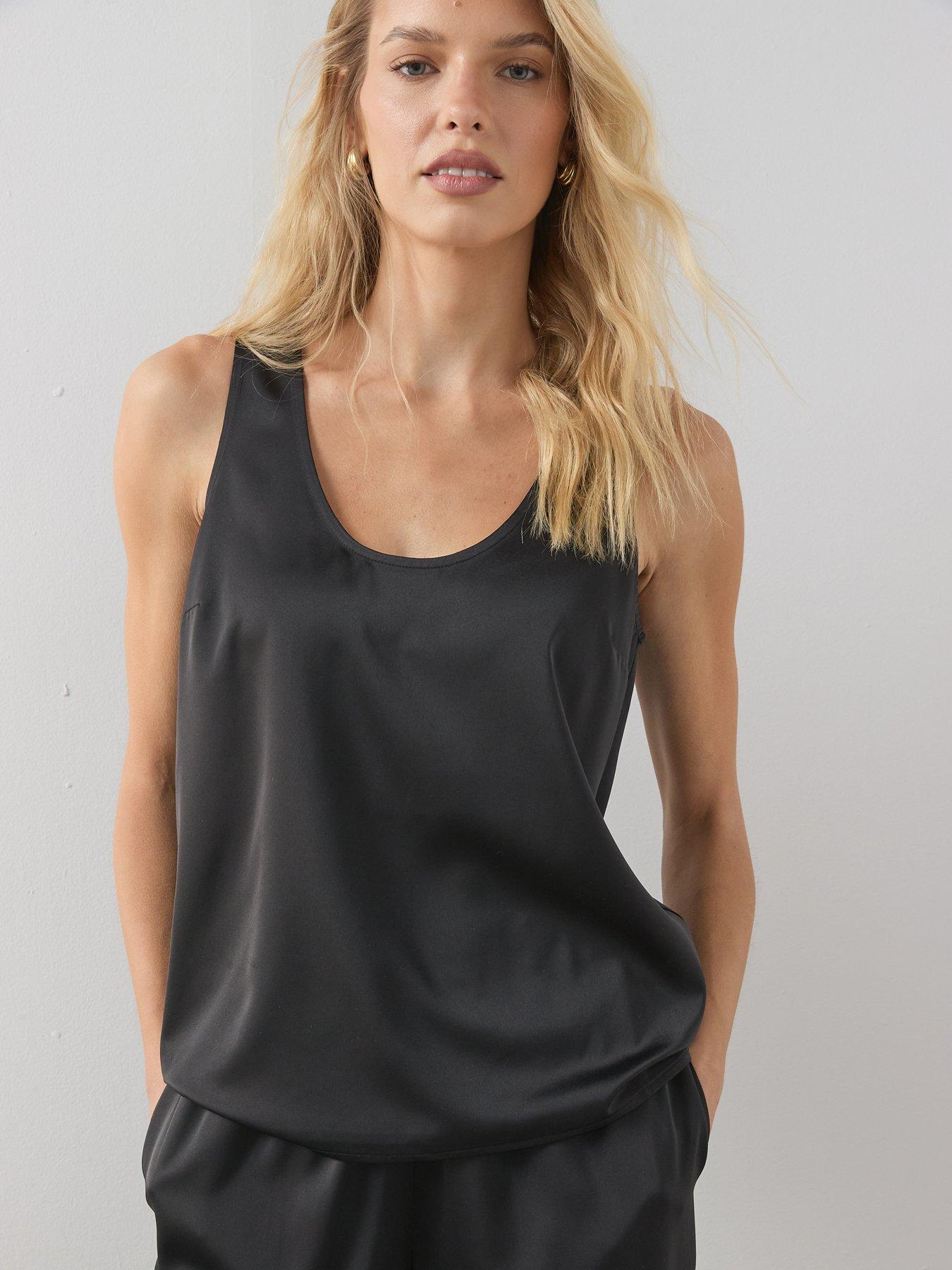 The Very Collection Matte Satin Scoop Neck Co-Ord Cami - Black