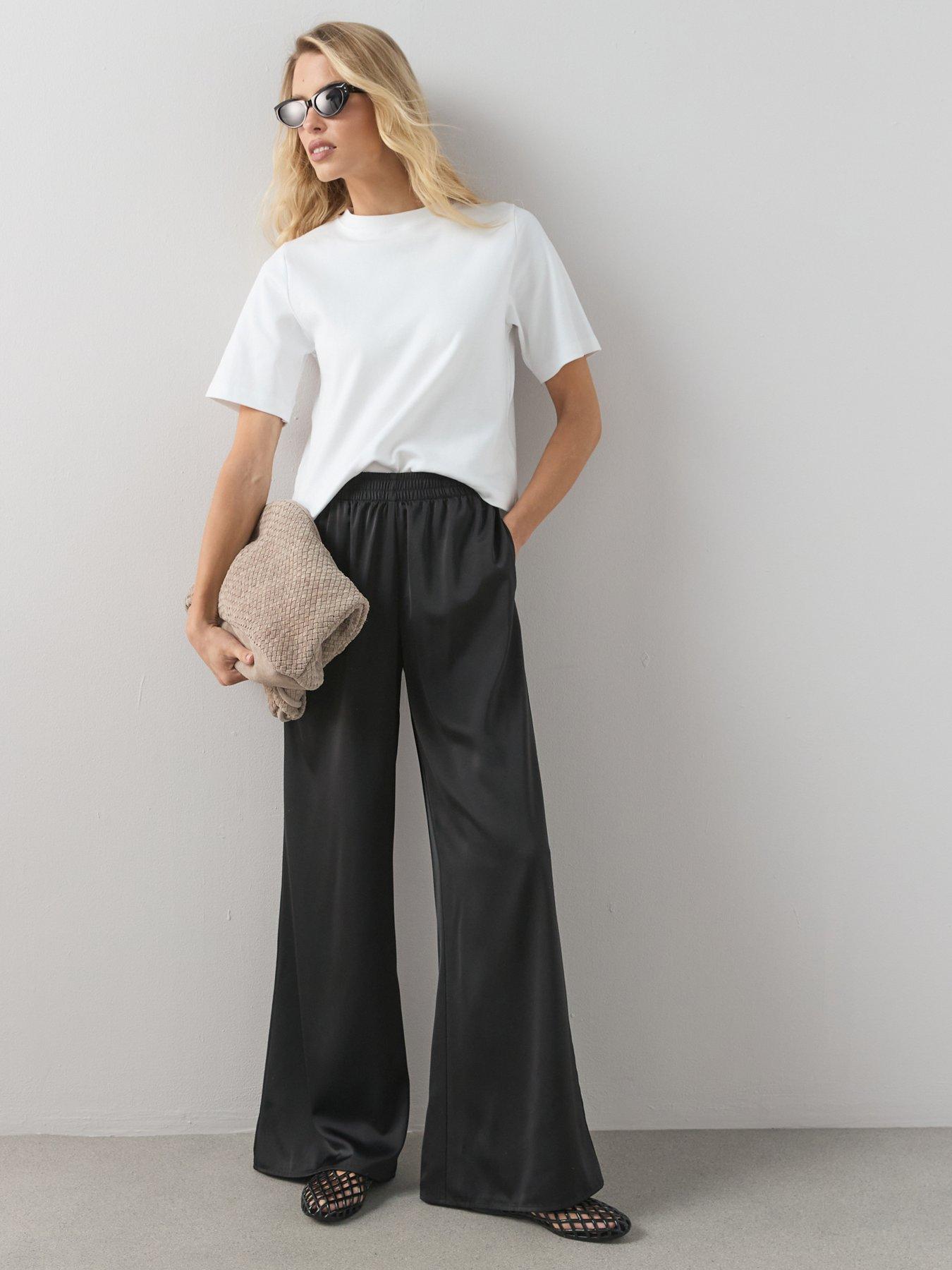 The Very Collection: Matte Satin Elasticated Wide Leg Trousers Co-Ord - Black