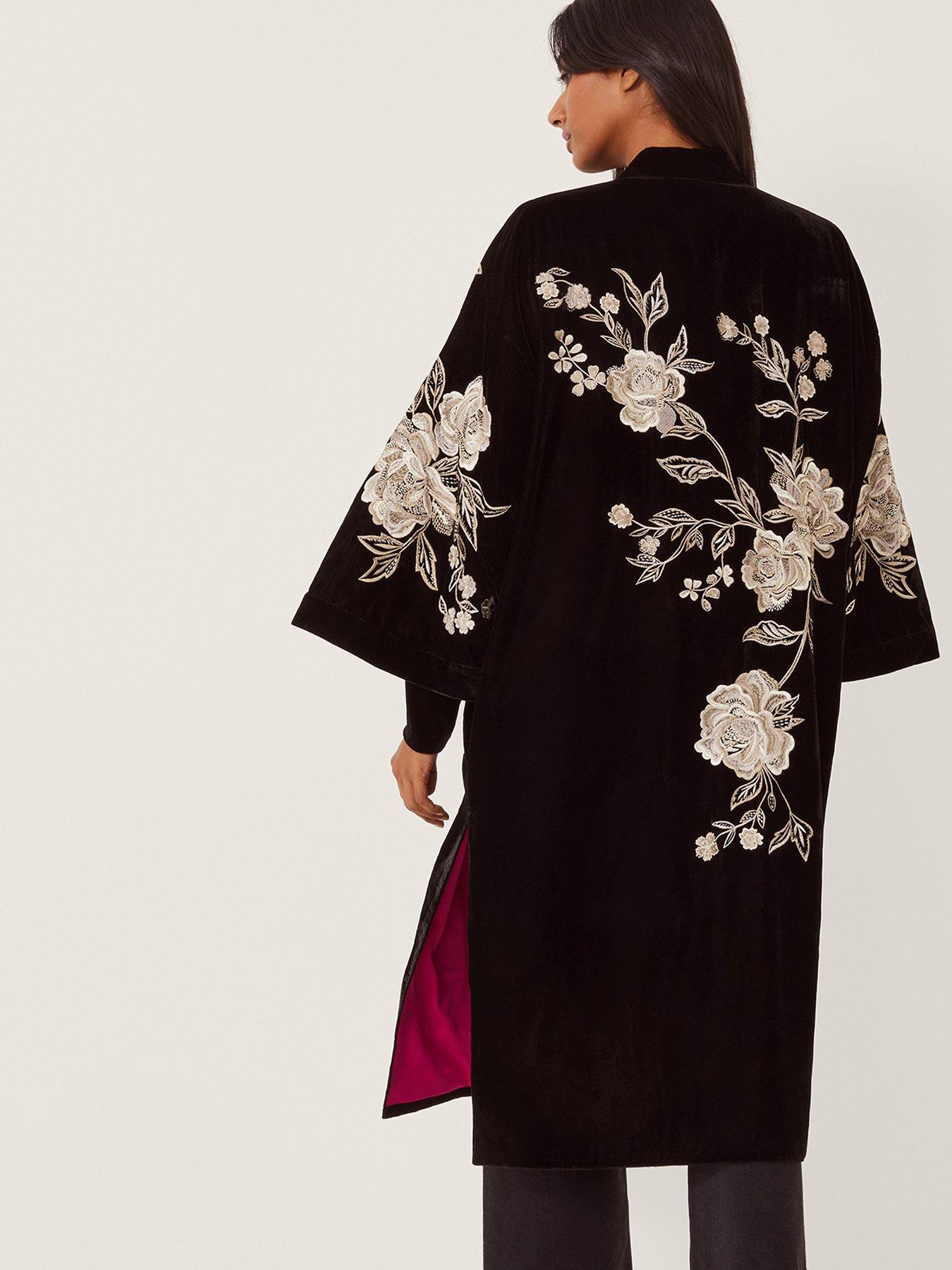 Image 2 of 5 of Monsoon Fia Floral Long Kimono - Black