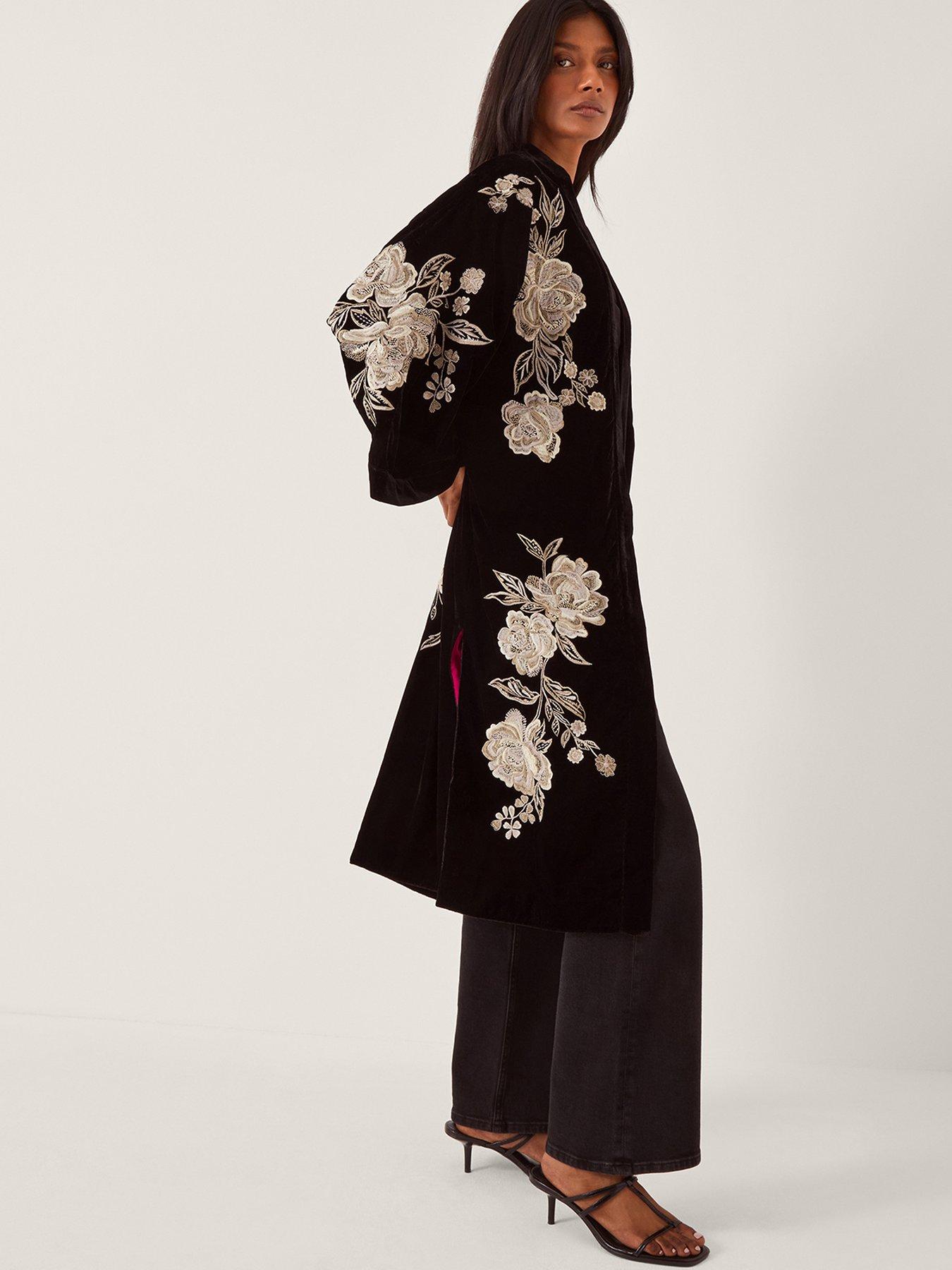 Image 3 of 5 of Monsoon Fia Floral Long Kimono - Black