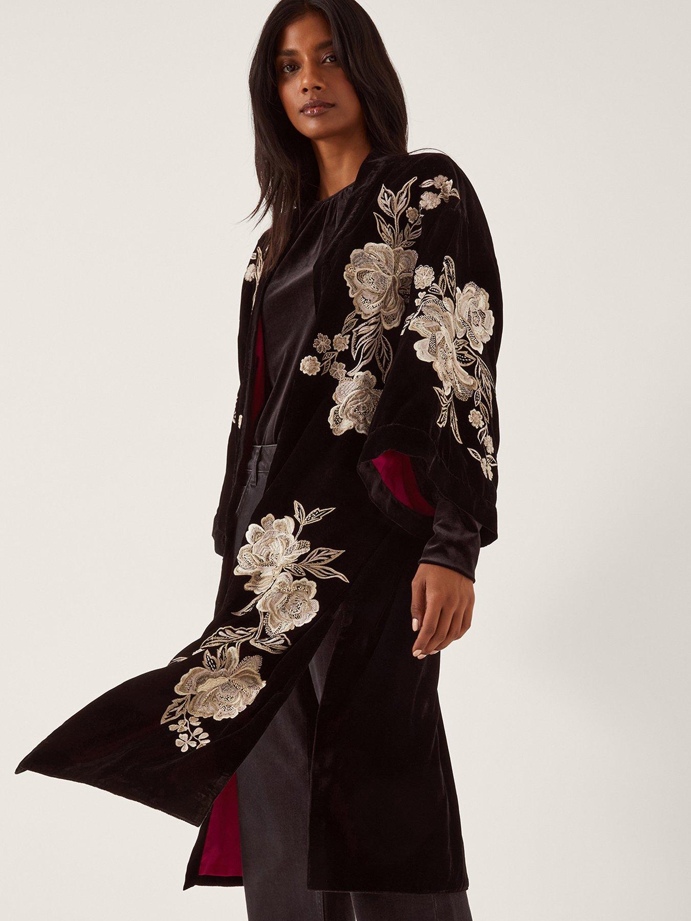 Image 4 of 5 of Monsoon Fia Floral Long Kimono - Black
