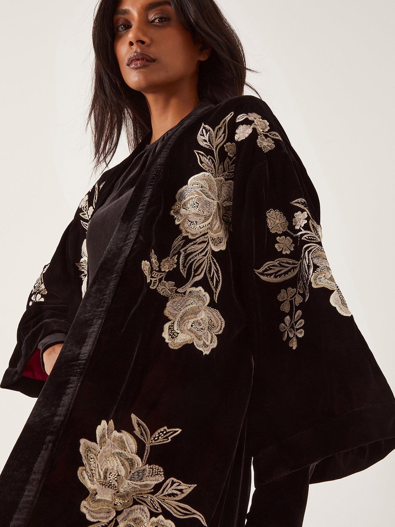 Image 5 of 5 of Monsoon Fia Floral Long Kimono - Black