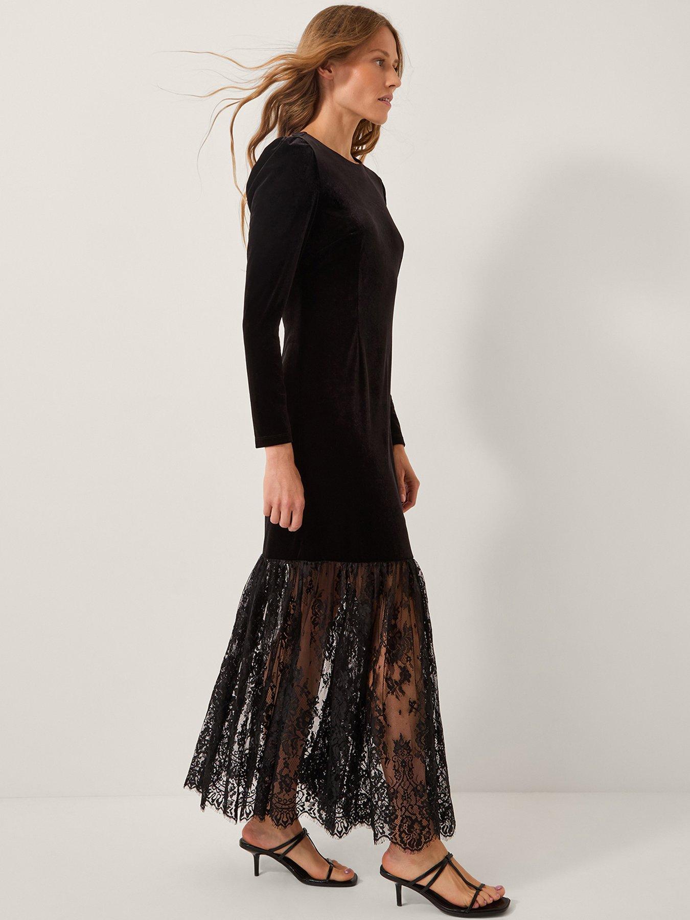 Monsoon Verity Velvet Lace Maxi Dress - Black