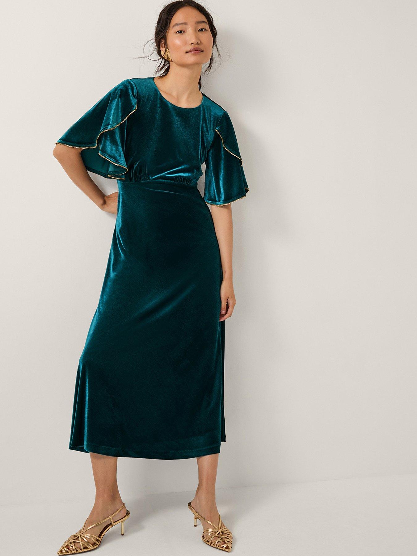 Monsoon Cecelia Velvet Cape Midi Dress - Green | Very