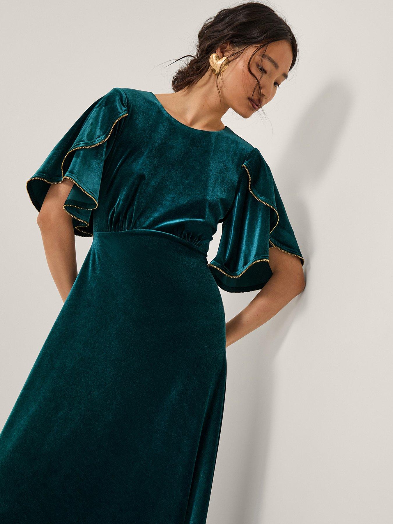 Monsoon Cecelia Velvet Cape Midi Dress - Green | Very