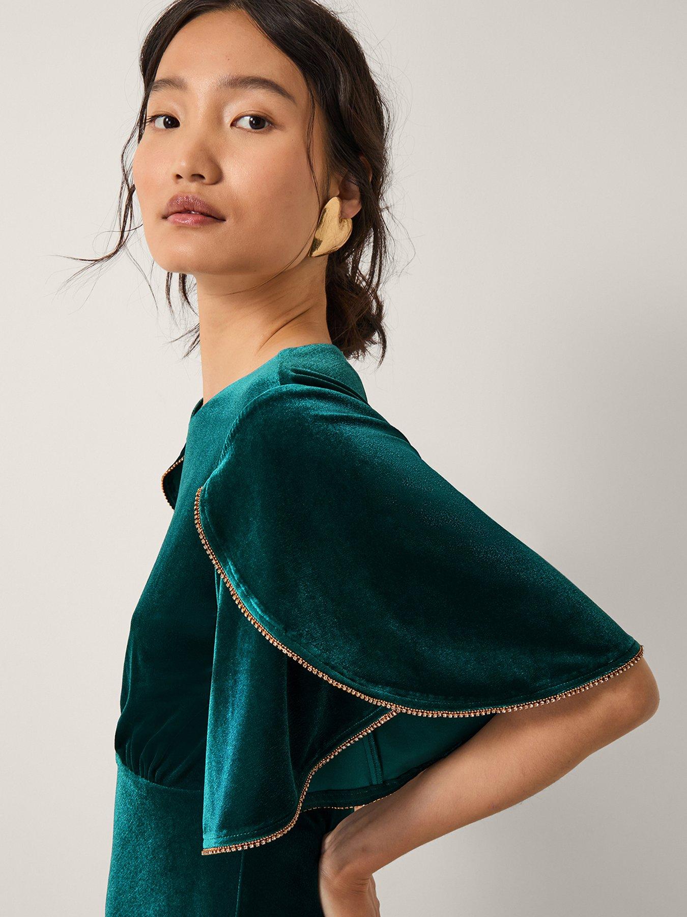 Monsoon Cecelia Velvet Cape Midi Dress - Green | Very