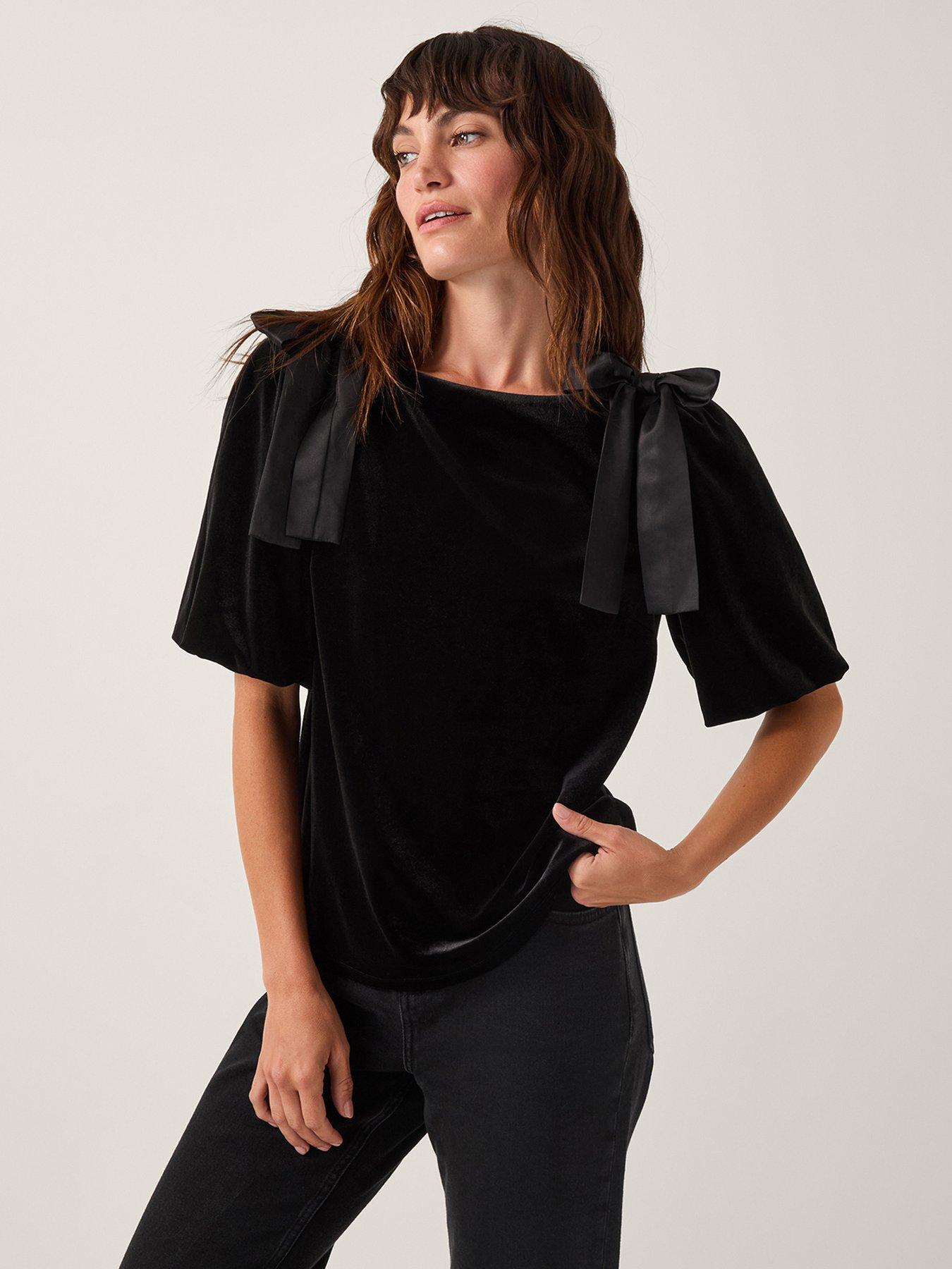 Monsoon Vittoria Bow Velvet T-Shirt - Black