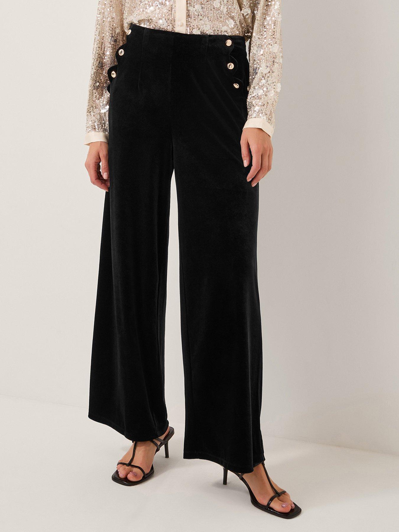Monsoon Vera Wide Leg Velvet Trousers - Black