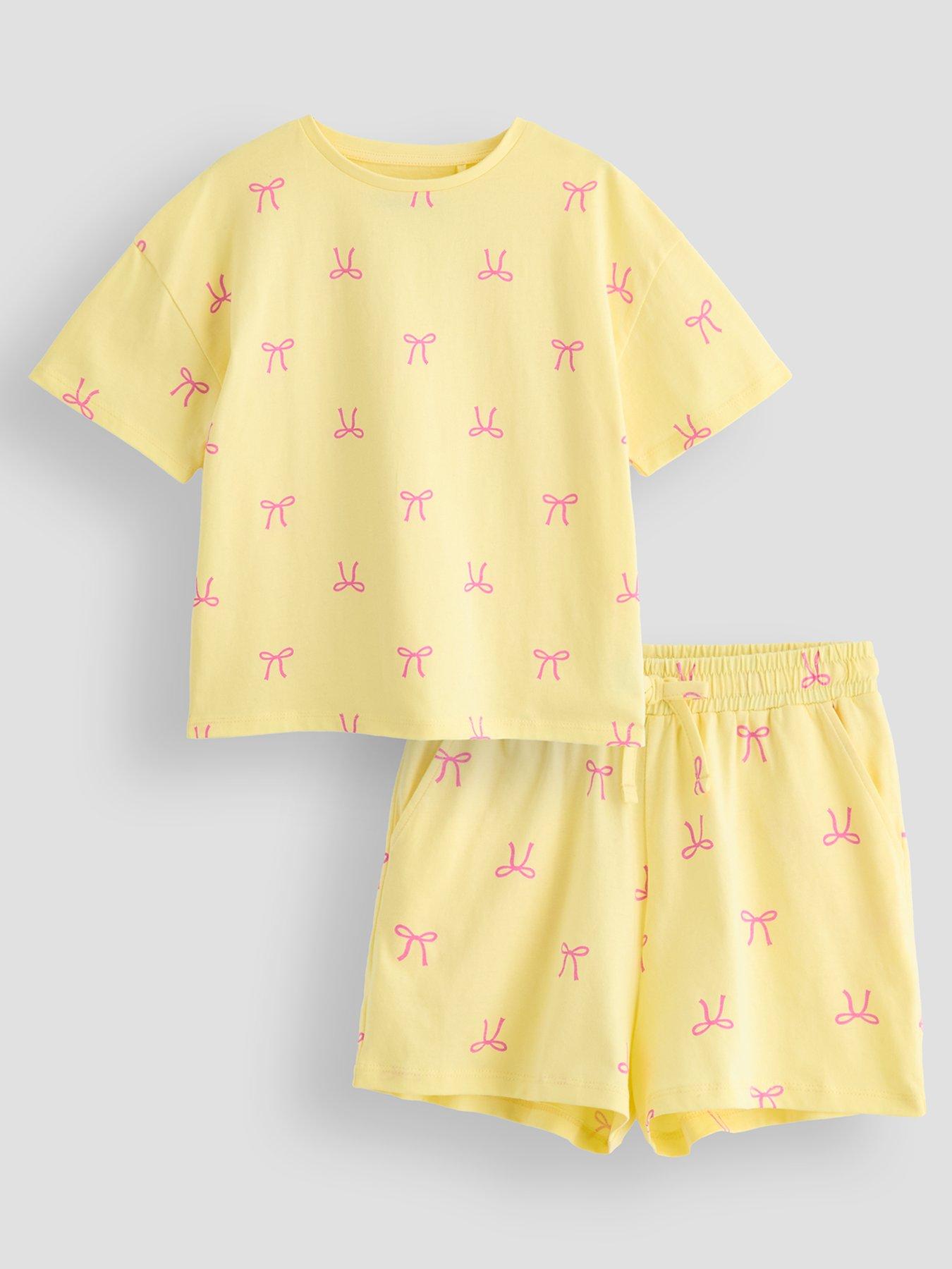 Image 1 of 4 of The Very Collection Girls Bow Print Short Pyjama Set - Yellow