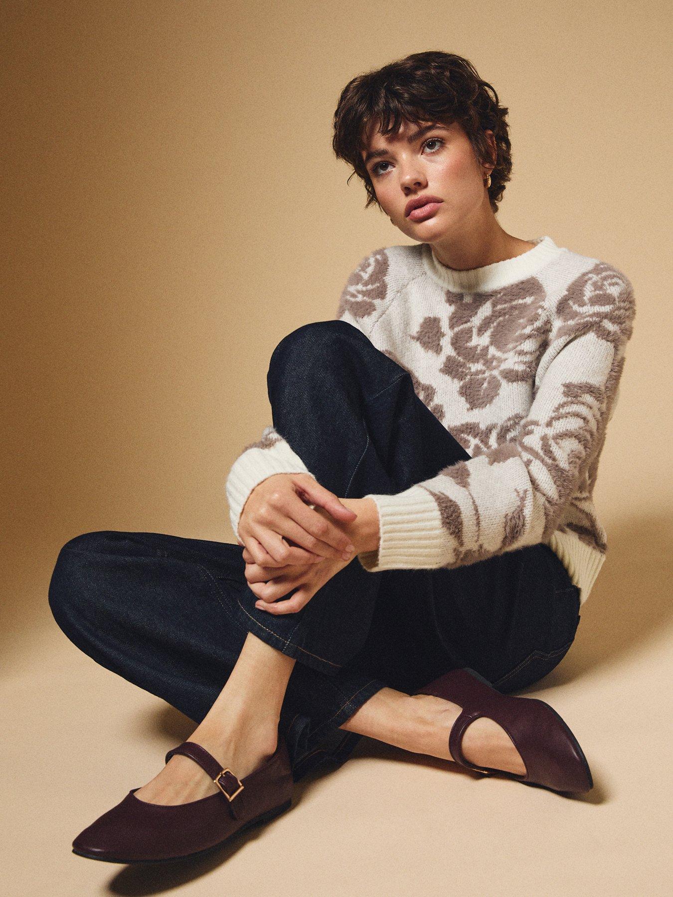 New Look Cream Floral Fluffy Jumper