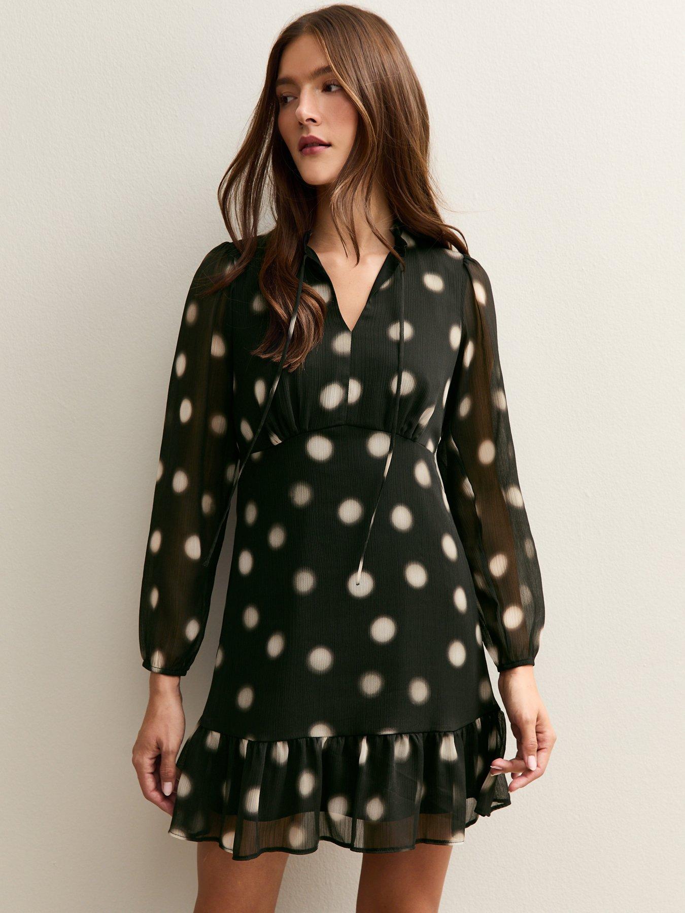 New Look Black Chiffon Polka Dot Mini Dress
