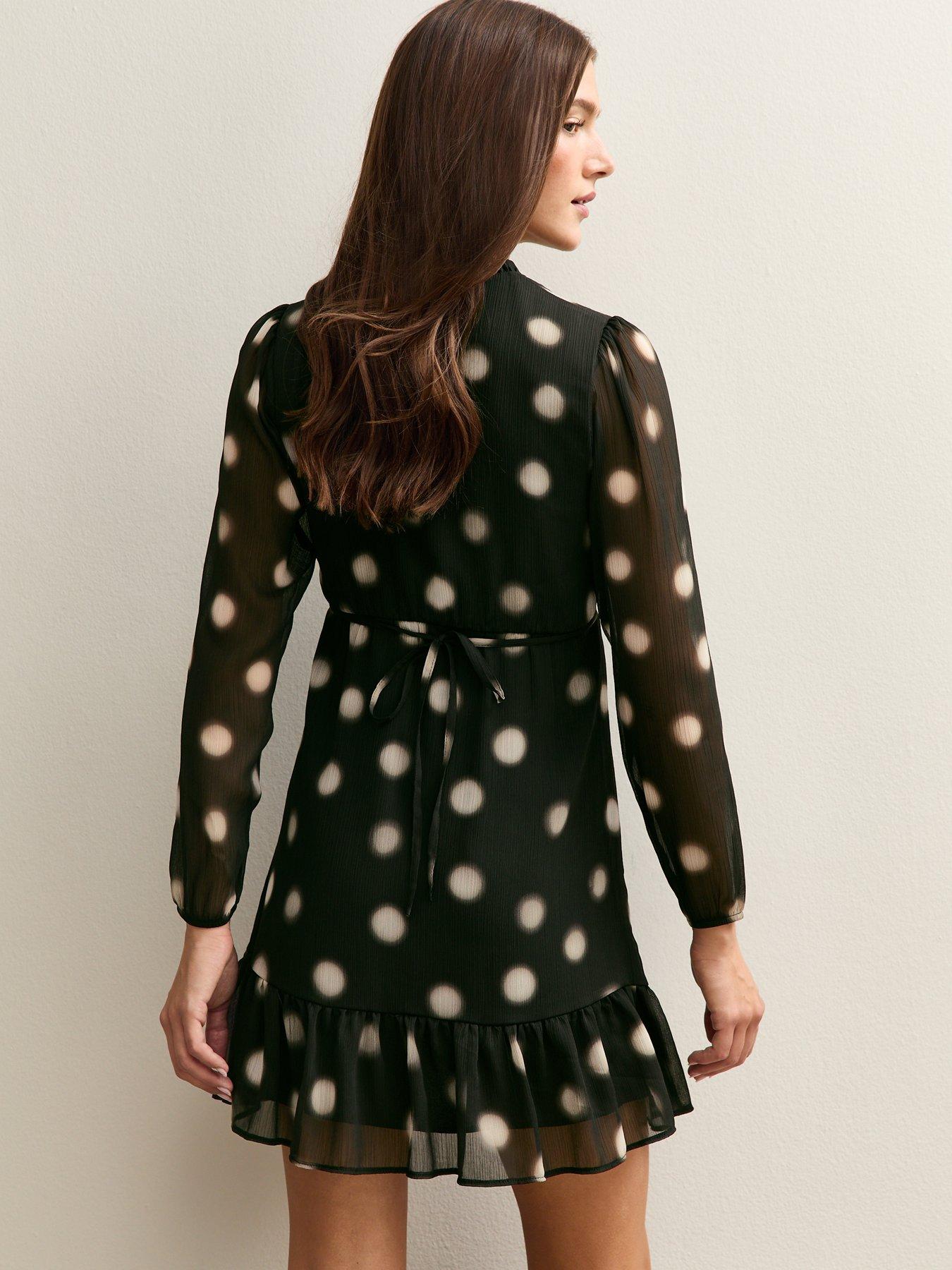 Image 2 of 6 of New Look Black Chiffon Polka Dot Mini Dress