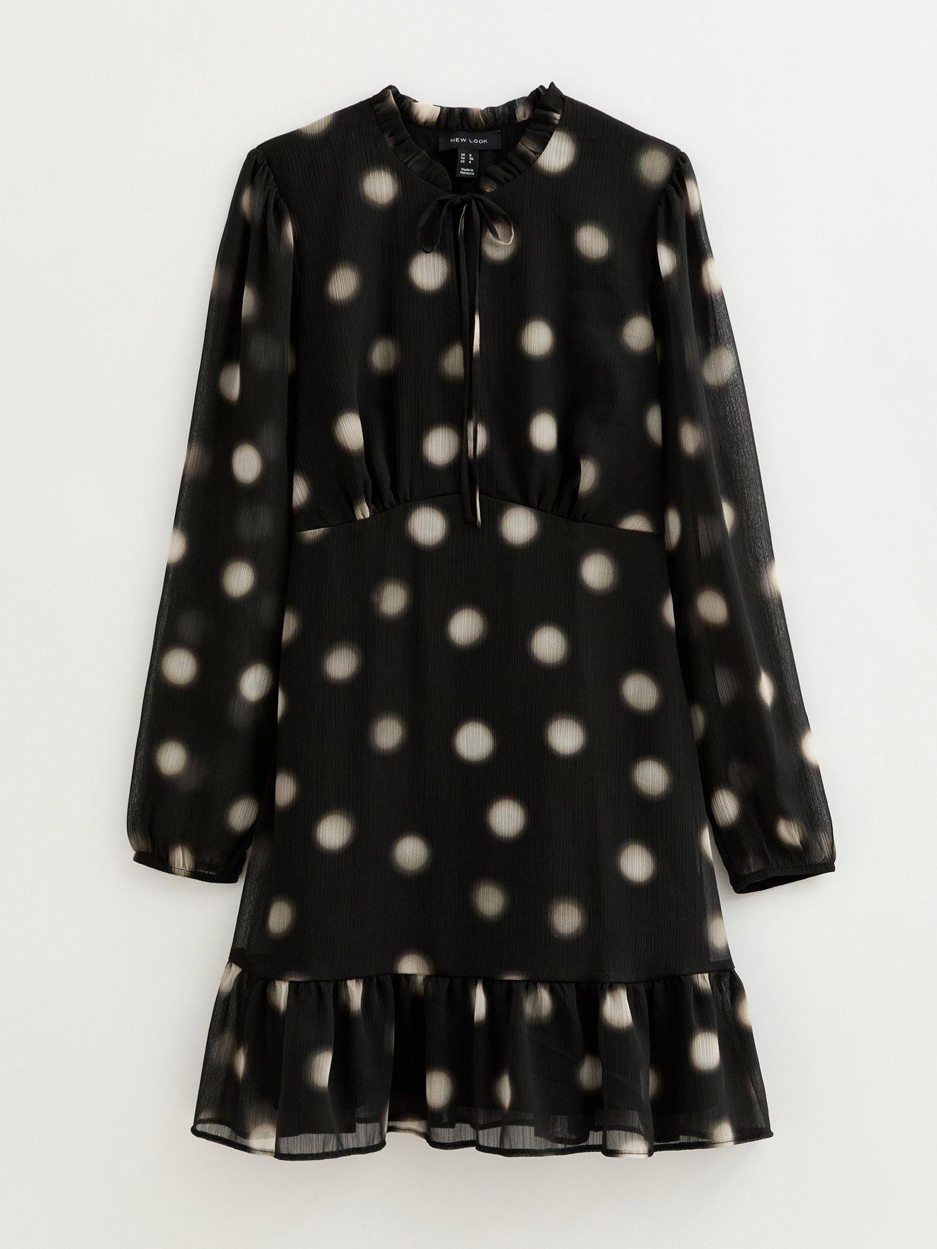 Image 5 of 6 of New Look Black Chiffon Polka Dot Mini Dress