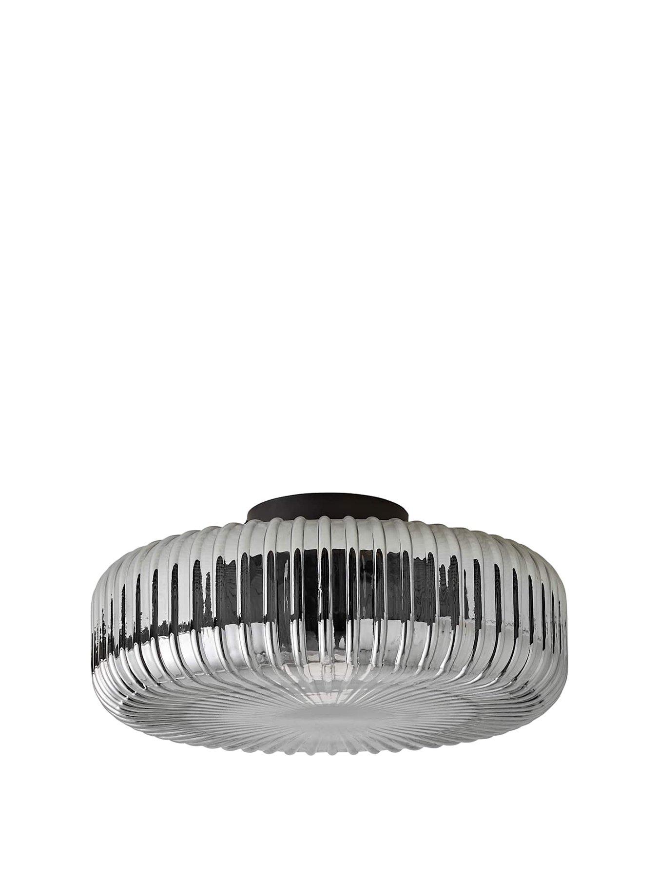 Image 2 of 6 of ValueLights Calpe Large Matte Black Flush Ceiling Light With Smoked Ribbed Glass Shade