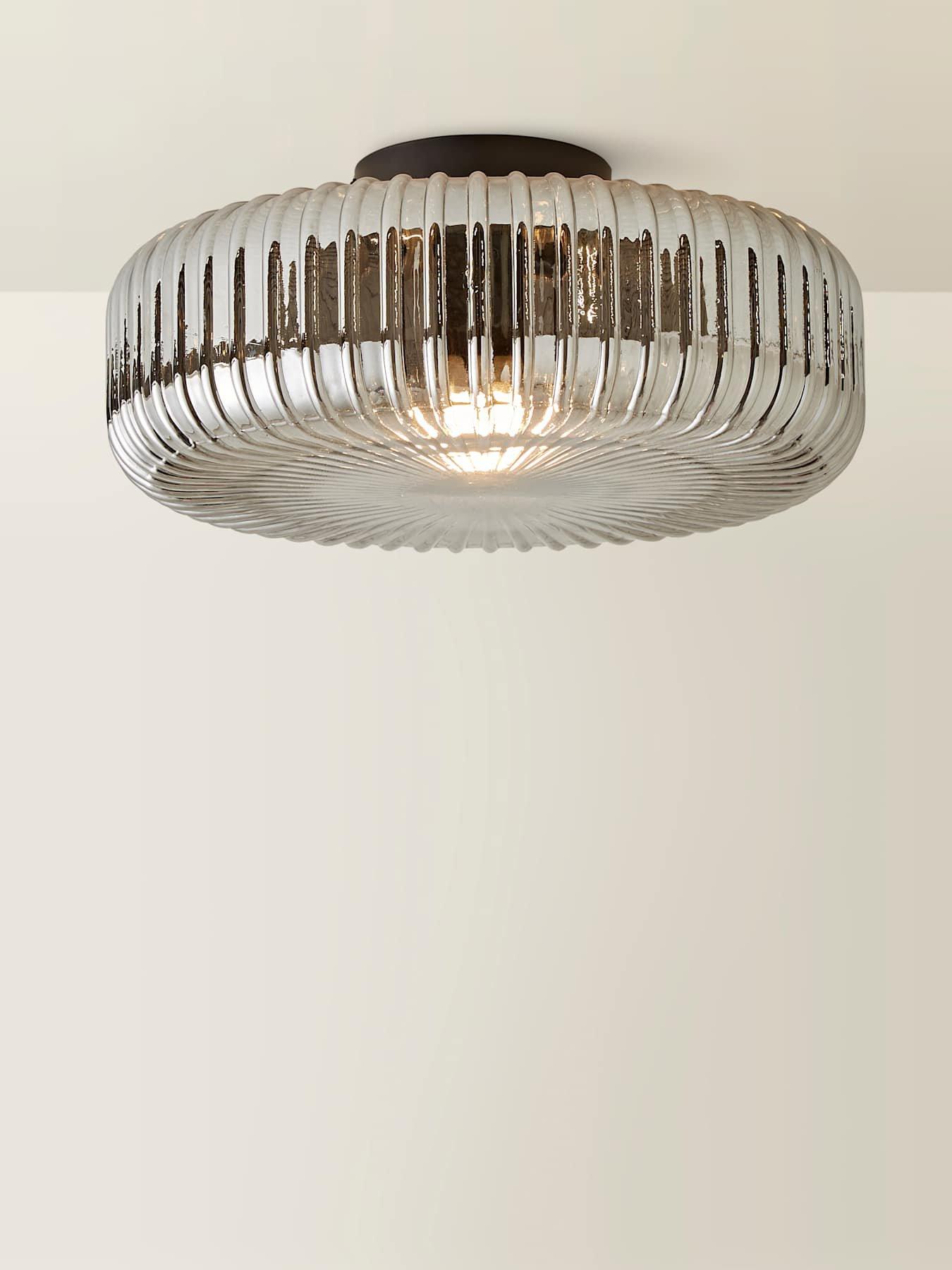 Image 4 of 6 of ValueLights Calpe Large Matte Black Flush Ceiling Light With Smoked Ribbed Glass Shade