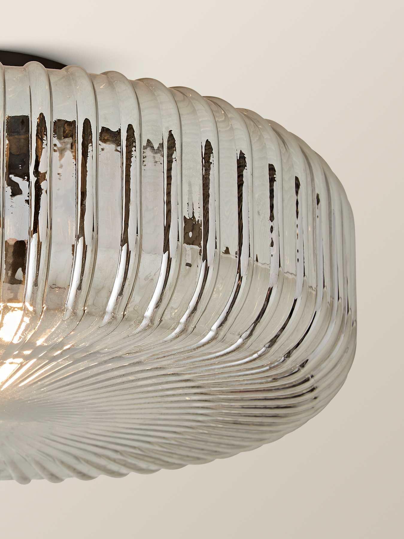 Image 5 of 6 of ValueLights Calpe Large Matte Black Flush Ceiling Light With Smoked Ribbed Glass Shade