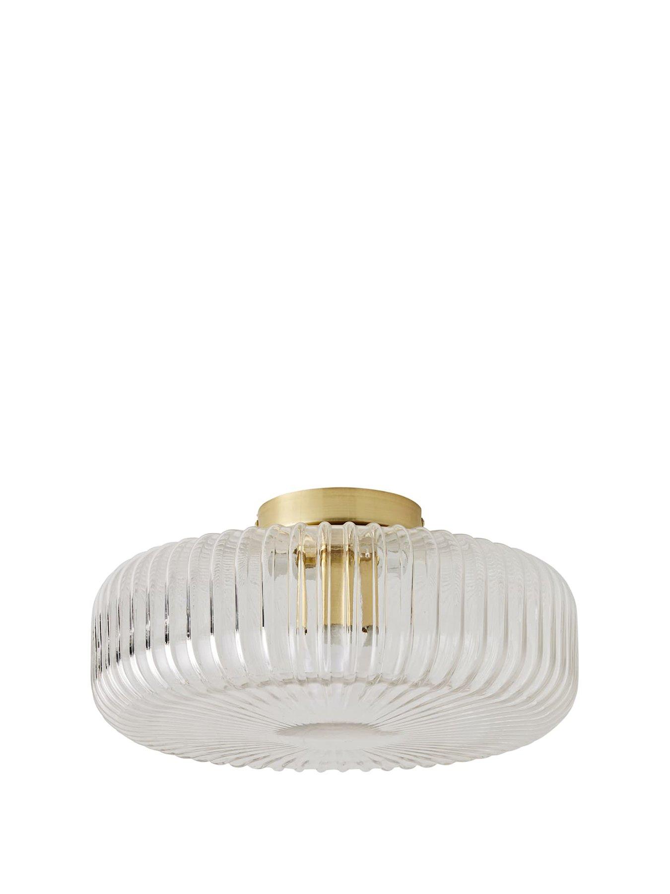 Image 2 of 6 of ValueLights Calpe Large Gold Flush Ceiling Light With Clear Ribbed Glass Shade