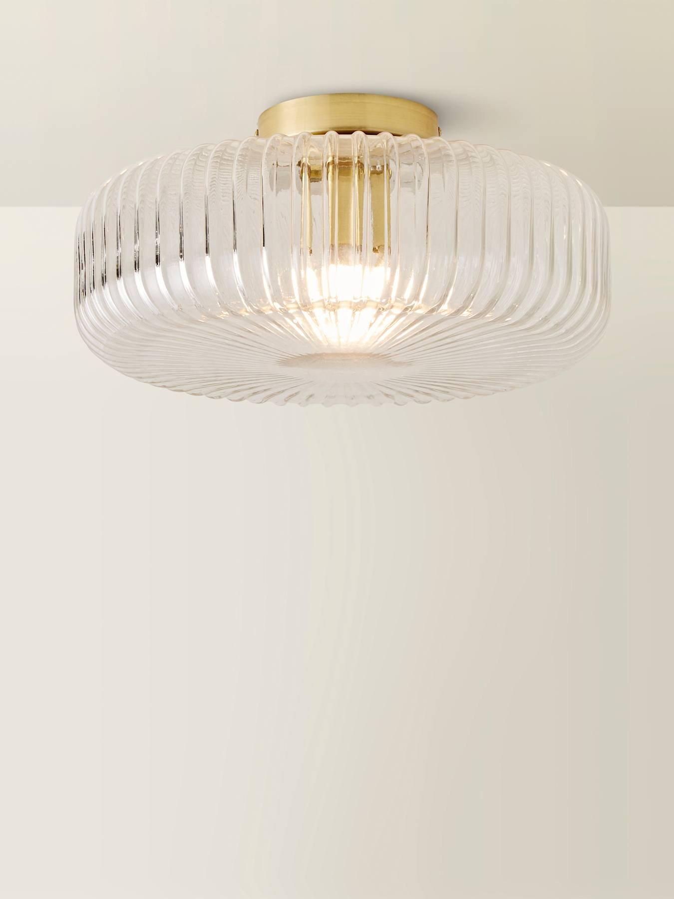 Image 4 of 6 of ValueLights Calpe Large Gold Flush Ceiling Light With Clear Ribbed Glass Shade