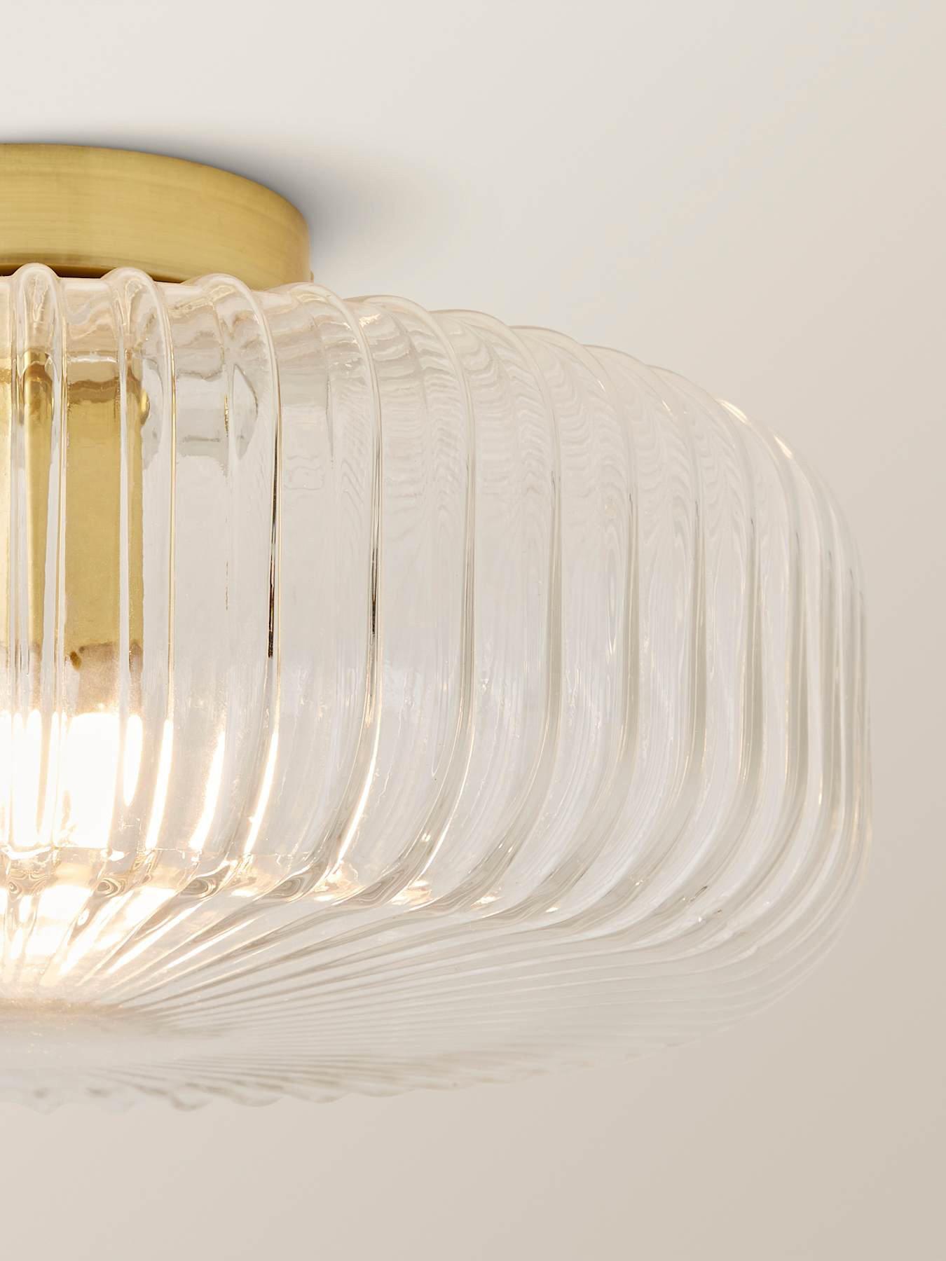 Image 5 of 6 of ValueLights Calpe Large Gold Flush Ceiling Light With Clear Ribbed Glass Shade