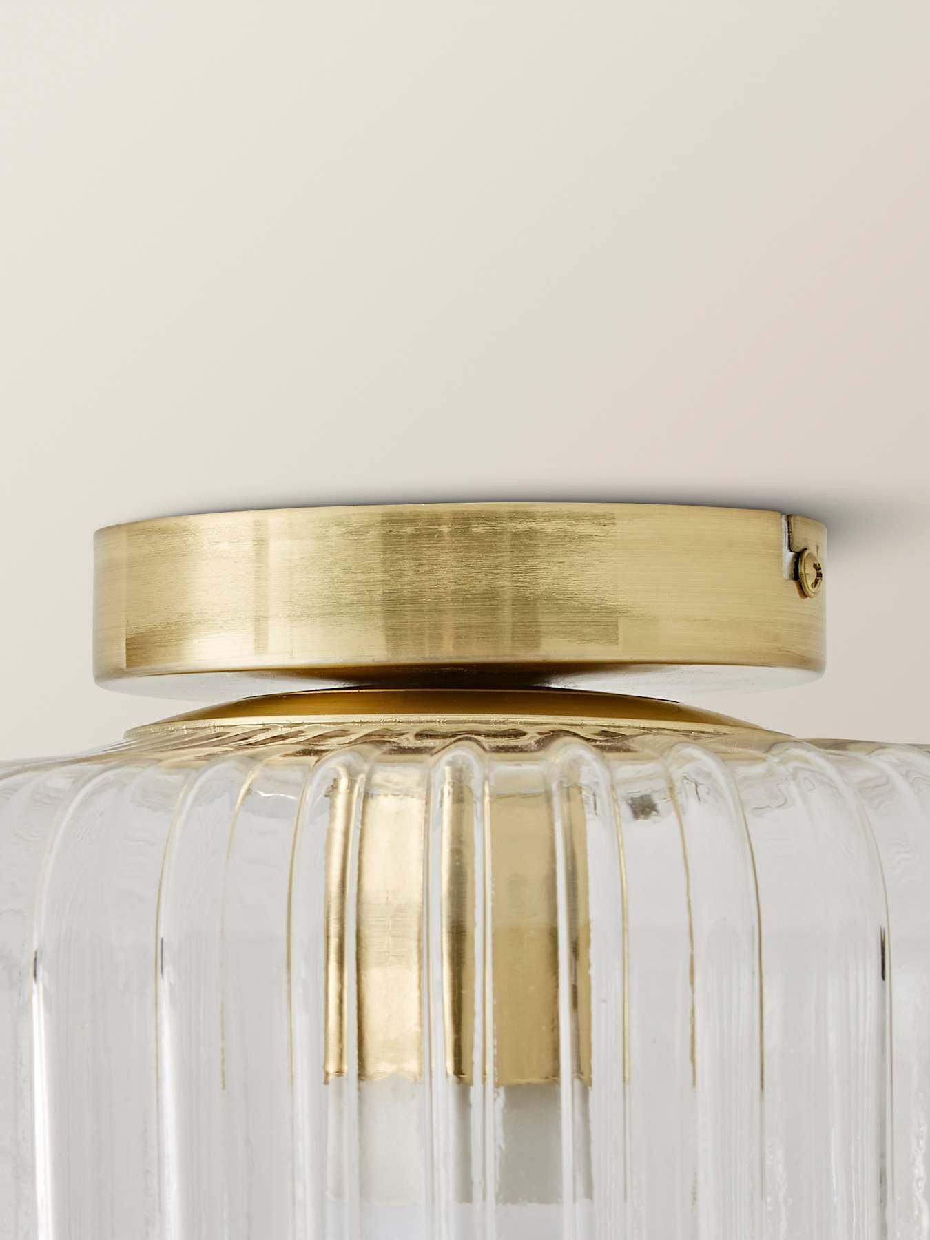 Image 6 of 6 of ValueLights Calpe Large Gold Flush Ceiling Light With Clear Ribbed Glass Shade