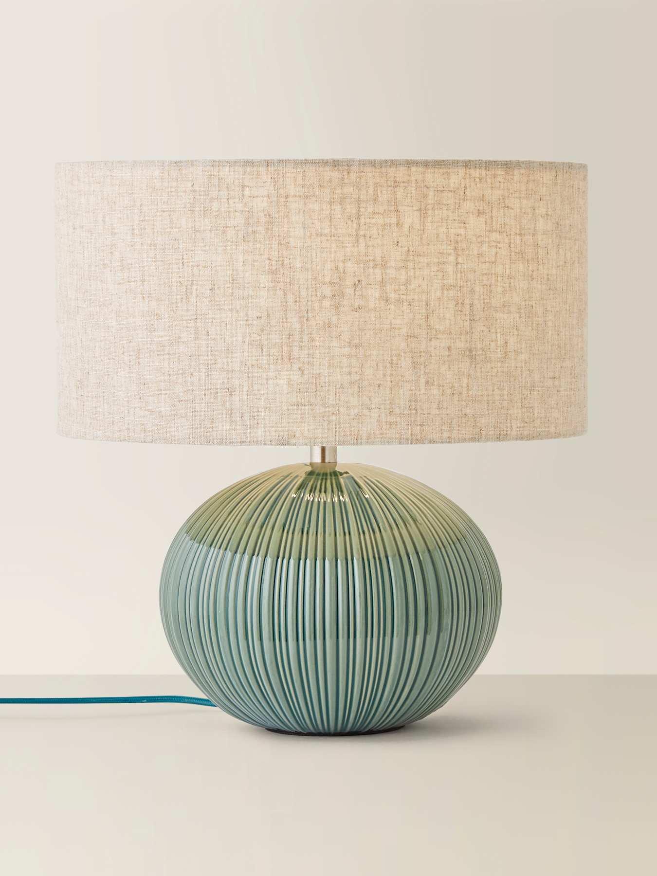 Image 4 of 7 of ValueLights Rebecca Green Ribbed Ceramic Table Lamp With Linen Shade