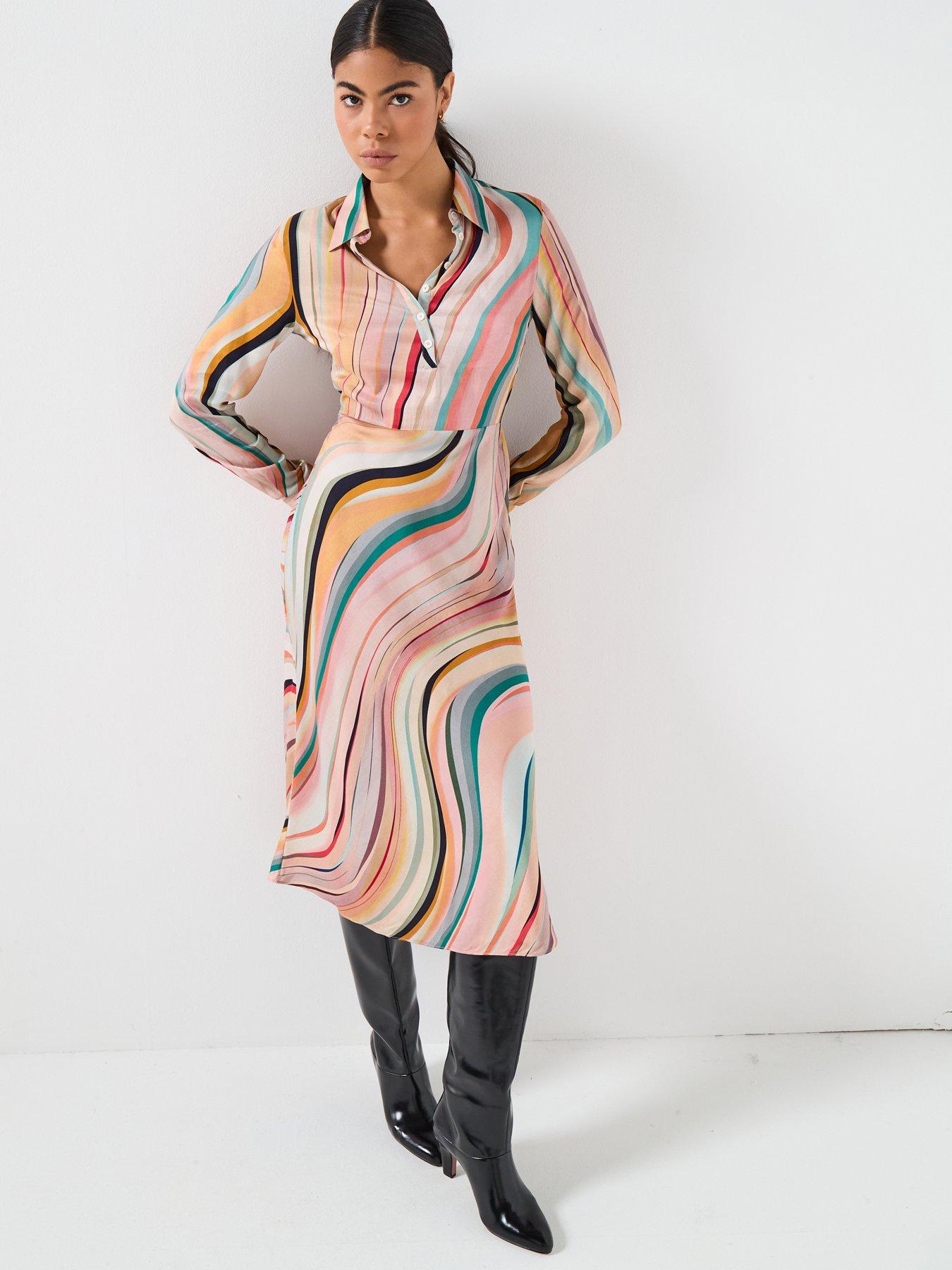 PS PAUL SMITH Womens All Over Swirl Asymmetrical Midi Dress - Multi
