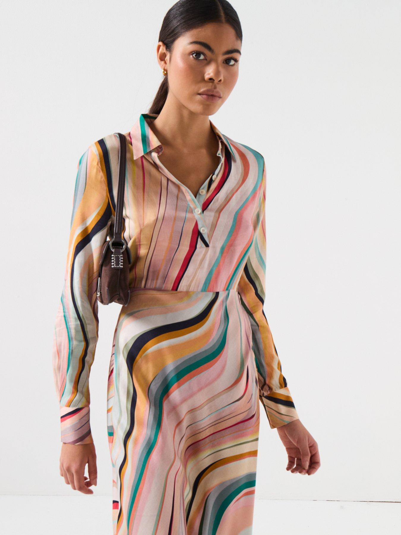 paul smith ladies dresses PS Womens All Over Swirl Asymmetrical Midi Dress - Multi collection: swim tops and cover ups