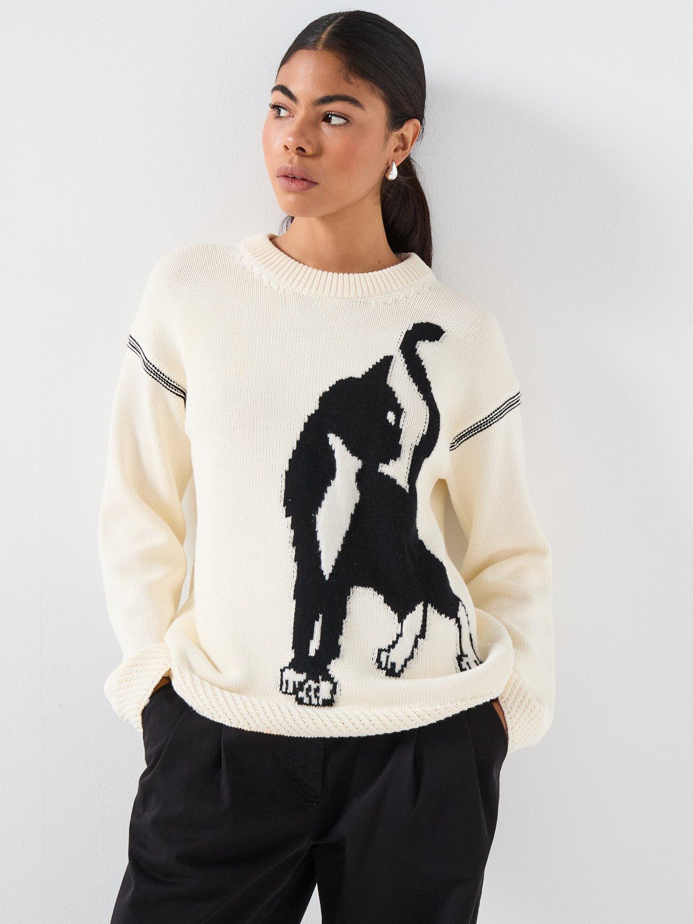 PS PAUL SMITH Womens Knitted Cat Sweater - White