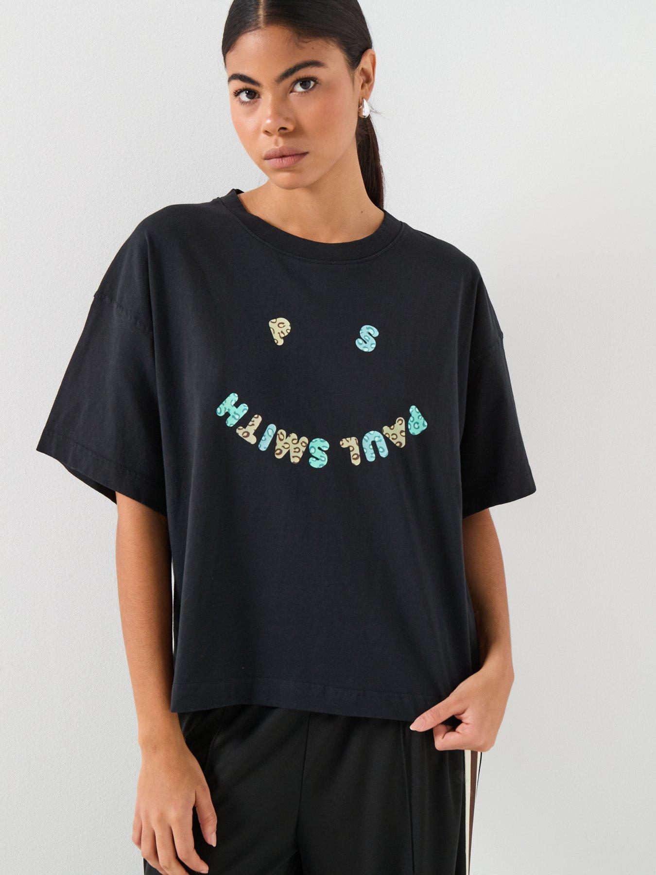 PS PAUL SMITH Womens Short Sleeve T-shirt Happy - Black