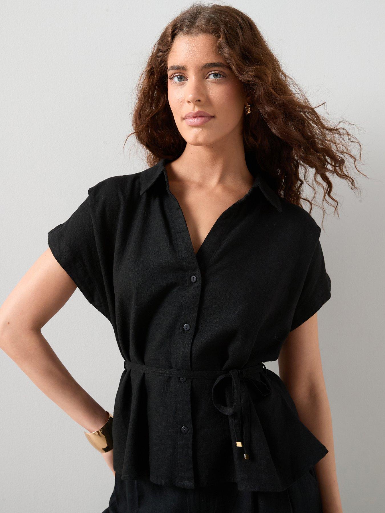 The Very Collection Linen Short Sleeve Belted Co-Ord Shirt - Black