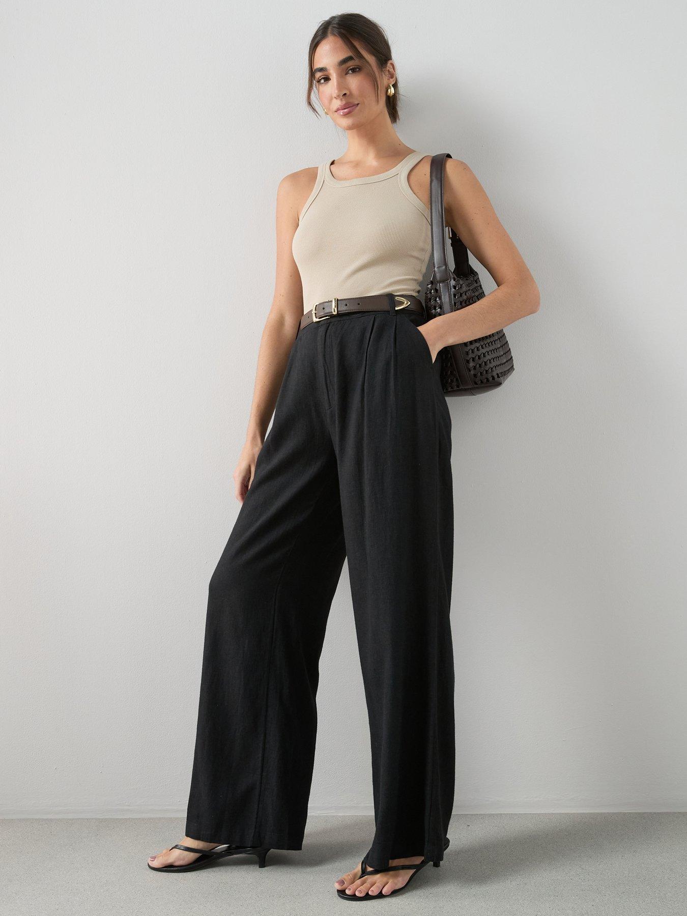 The Very Collection Linen Tailored Wide Leg Co-Ord Trousers - Black