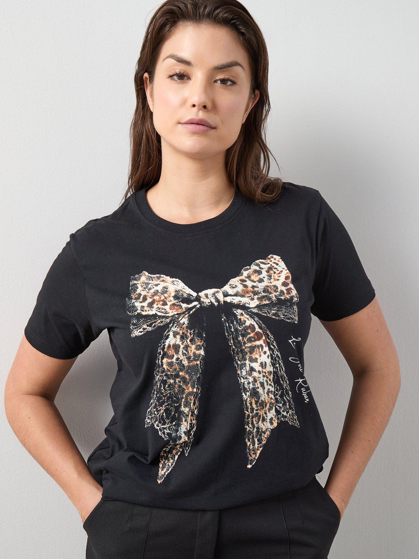The Very Collection Curve Printed Bow T-Shirt - Black
