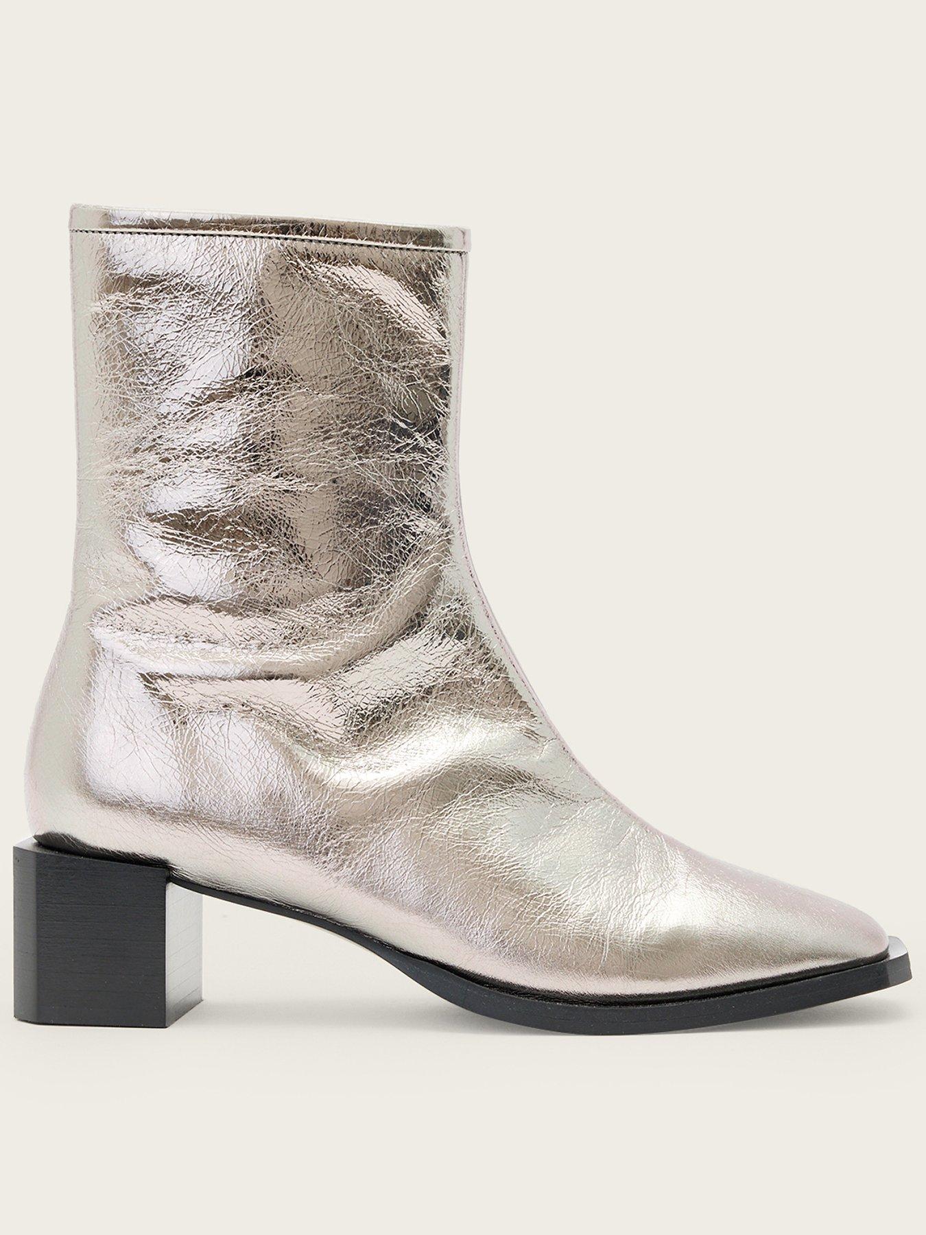 AllSaints Avril Metallic Boot, Silver, Size 6, Women