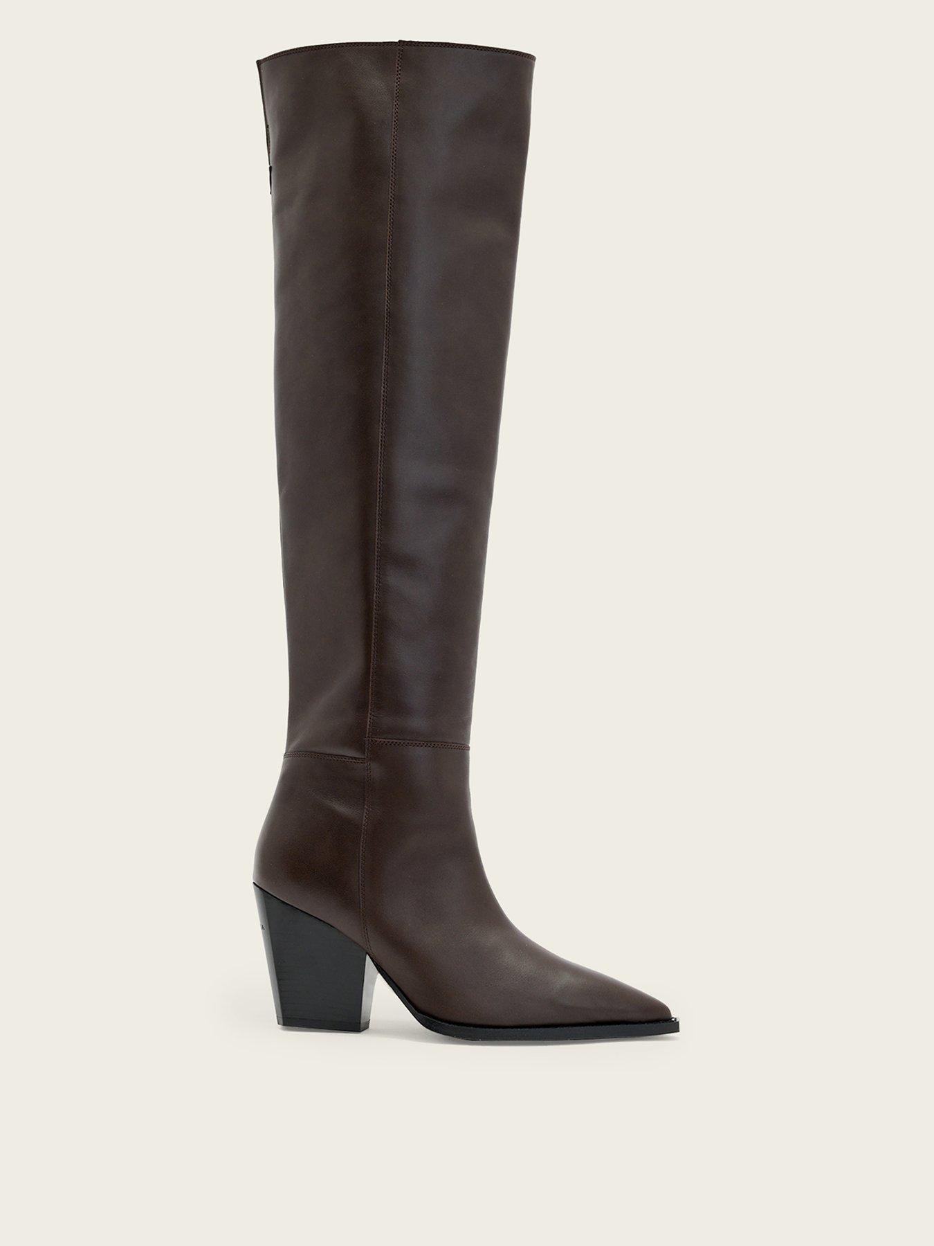 AllSaints Reina Over The Knee Leather Boots - Brown