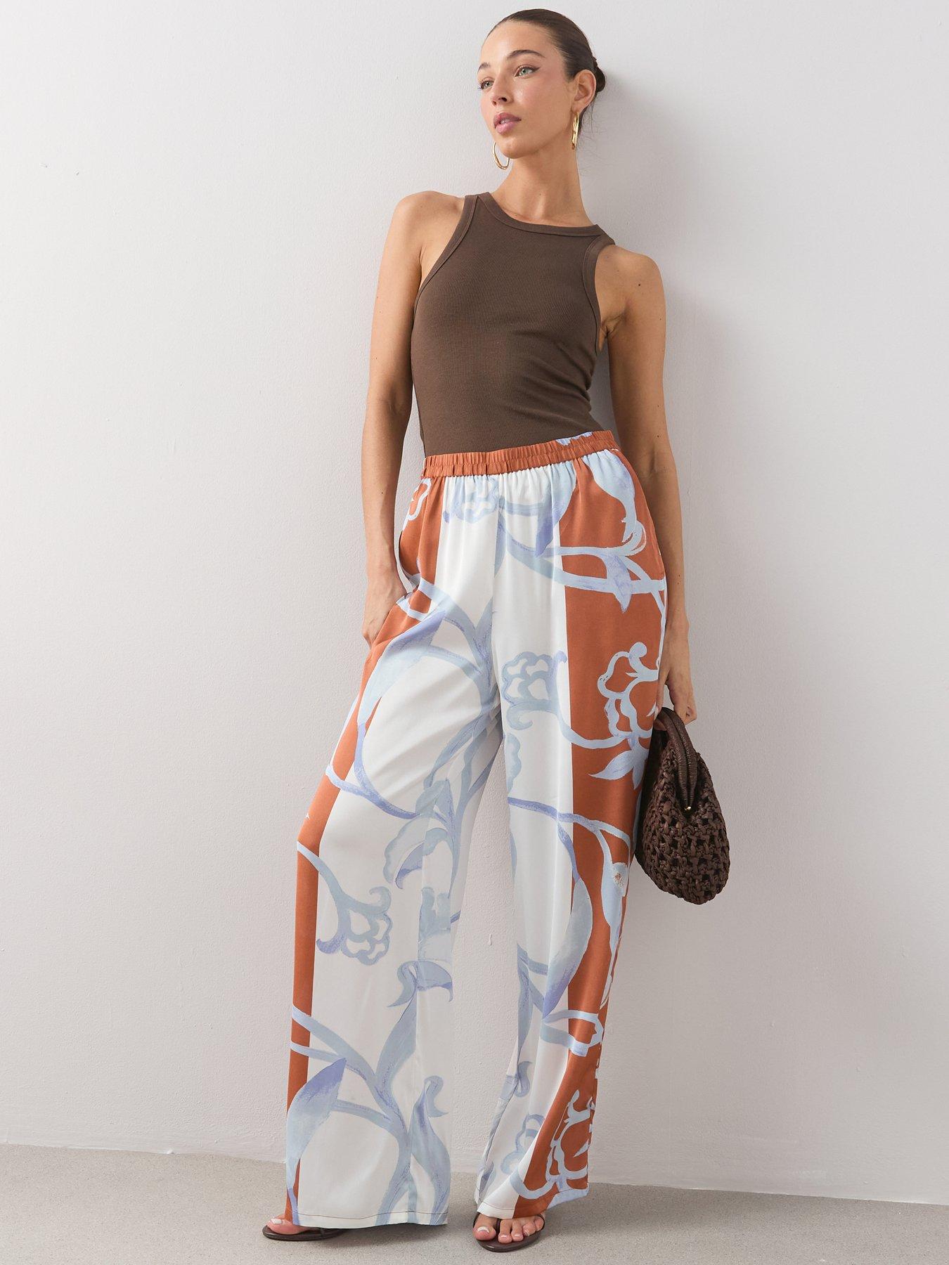 Image 5 of 7 of The Very Collection Printed Elasticated Satin Wide Leg Co-Ord Trousers Printed - Print