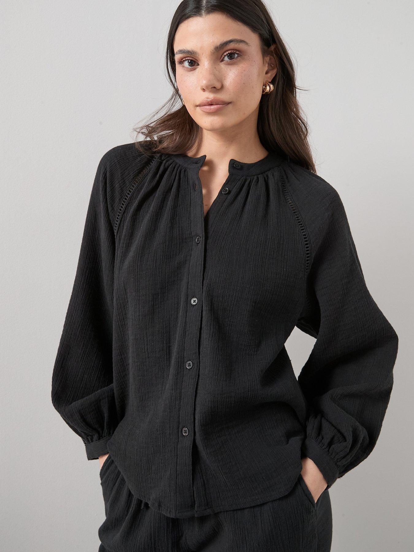 The Very Collection Ladder Insert Crinkle Co-Ord Blouse - Black