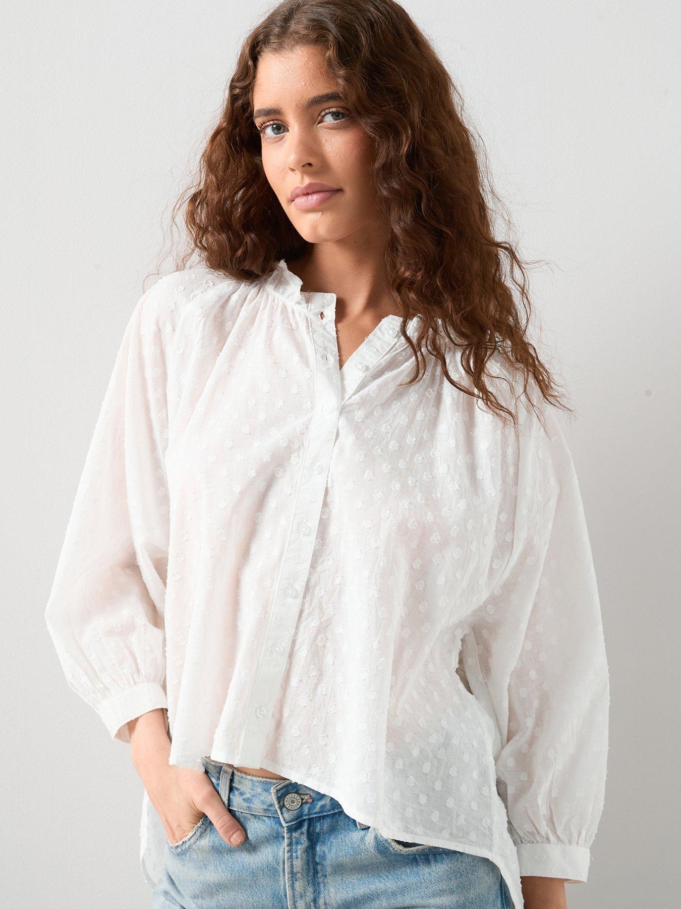 Image 1 of 6 of The Very Collection Dobby Button Through Cotton Blouse