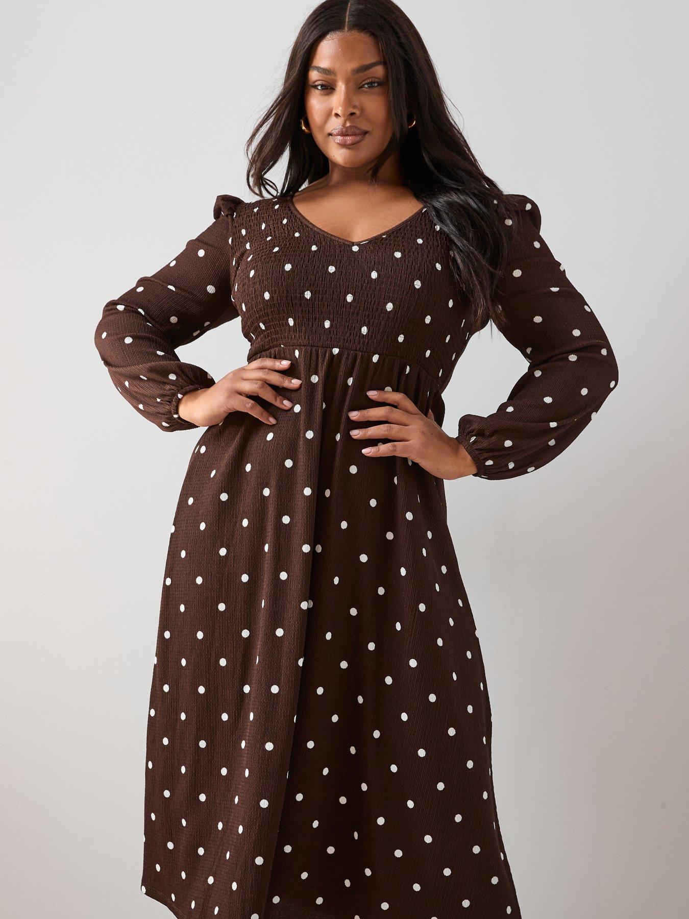The Very Collection Curve V Neck Shirred Midi Dress - Spot Print