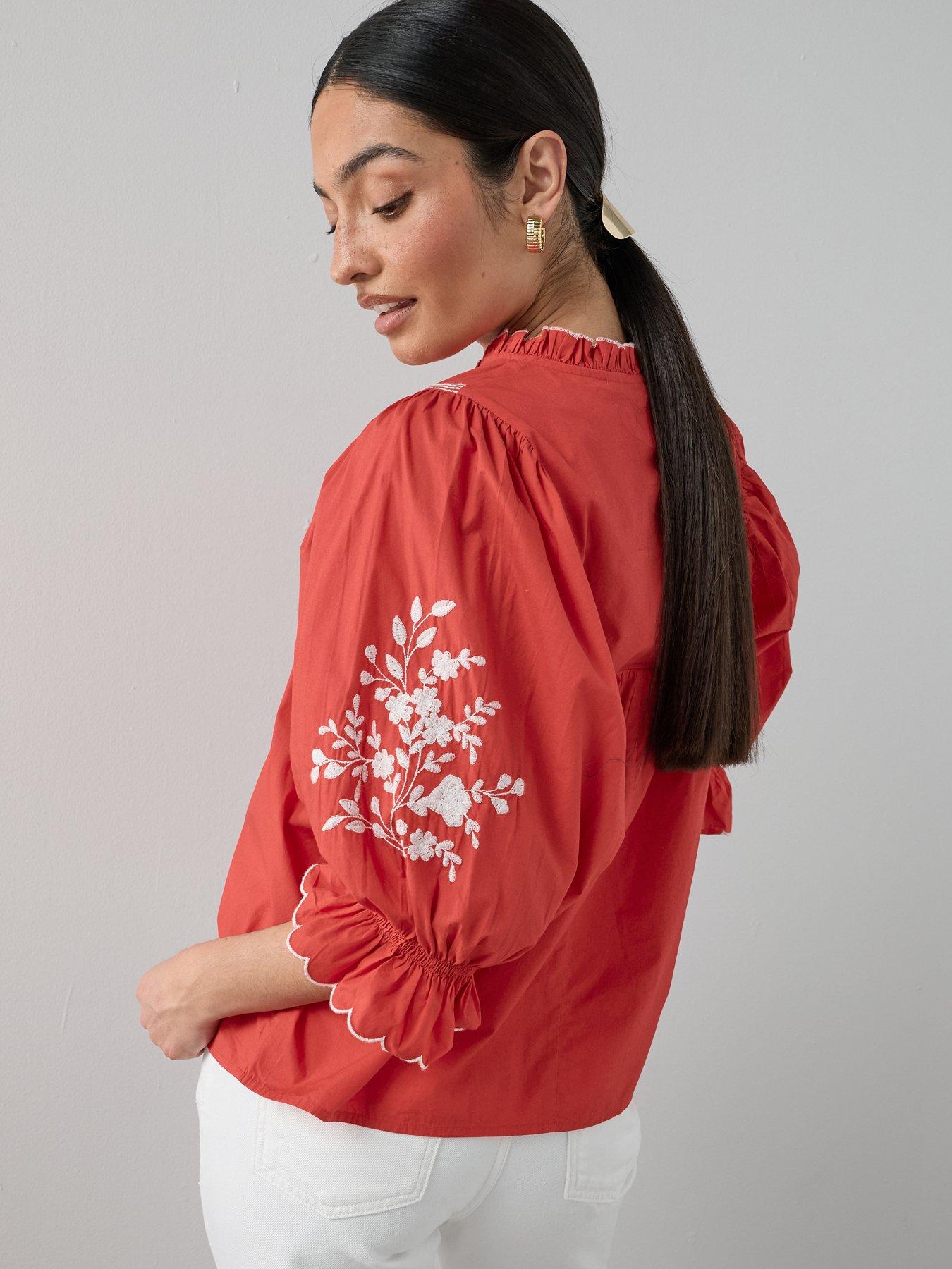 Image 2 of 6 of The Very Collection Cotton Poplin Embroidered Blouse - White