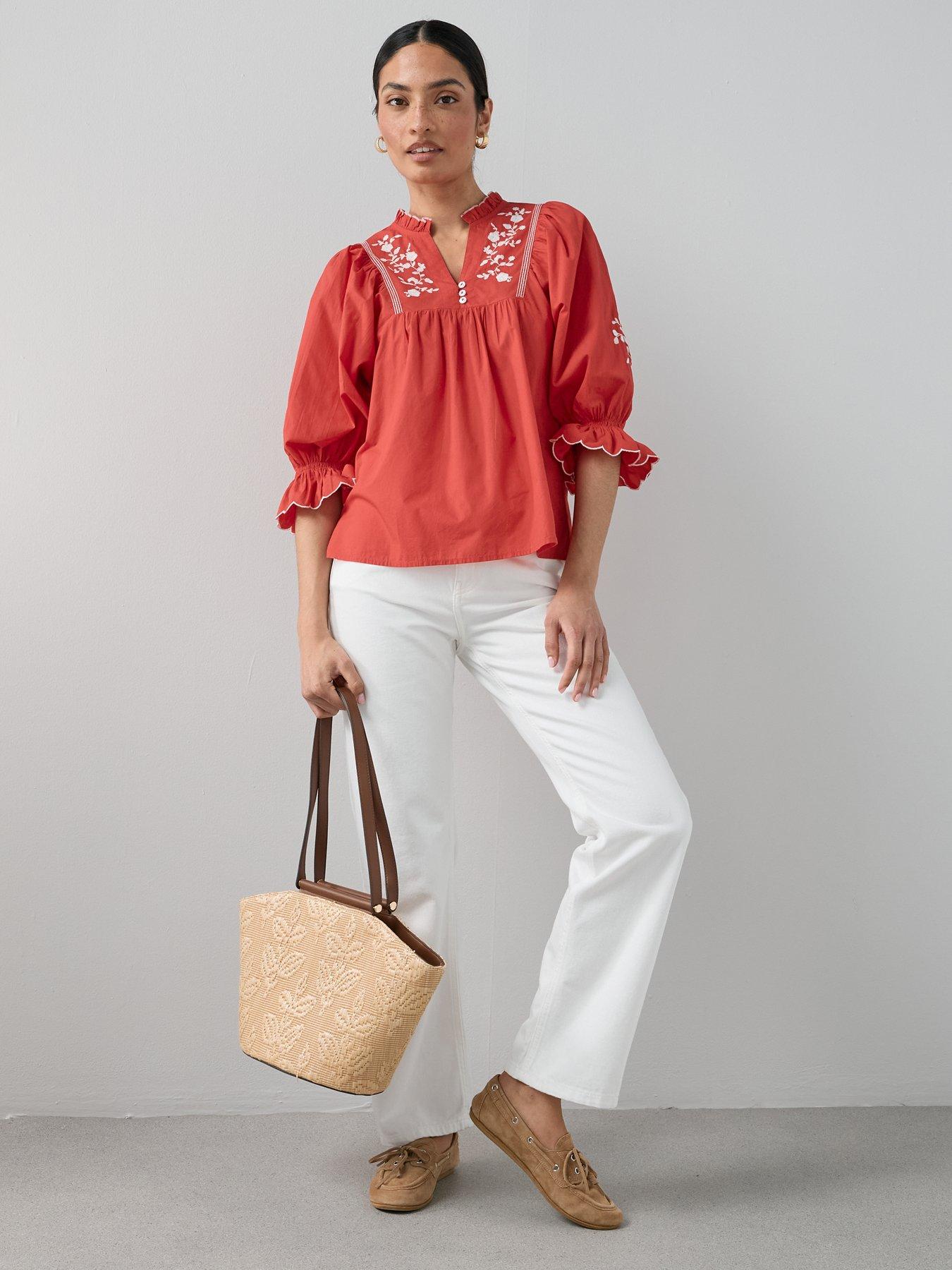 Image 3 of 6 of The Very Collection Cotton Poplin Embroidered Blouse - White