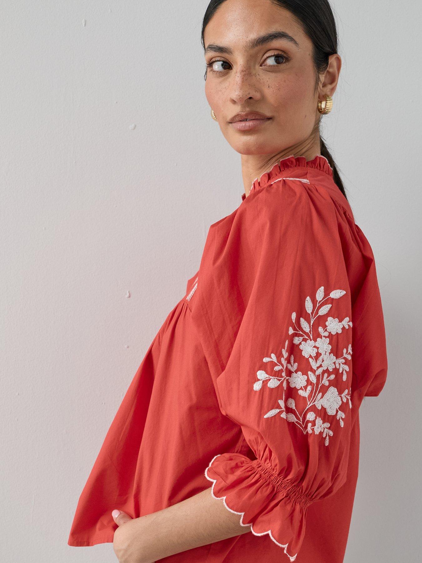 Image 4 of 6 of The Very Collection Cotton Poplin Embroidered Blouse - White