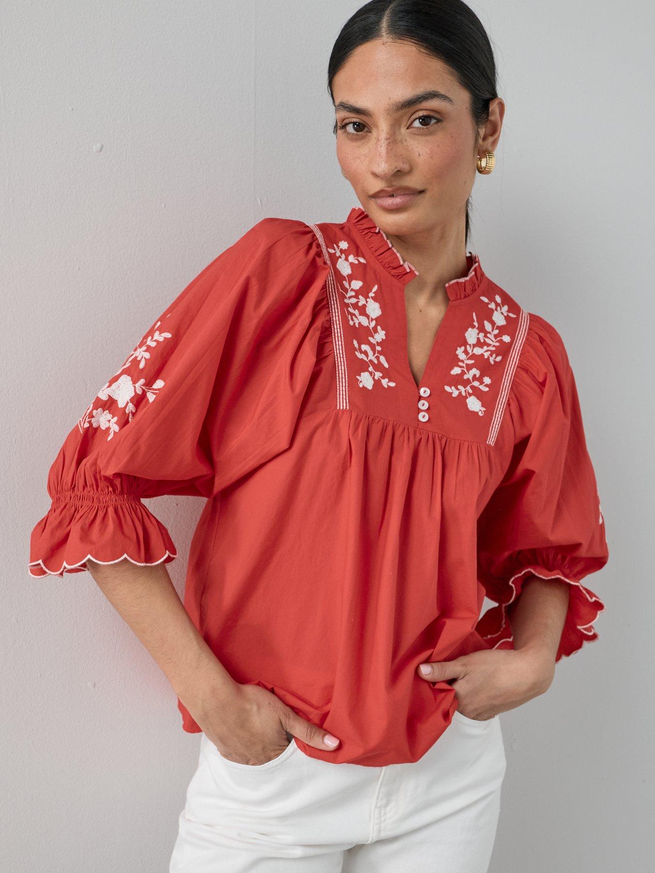 Image 5 of 6 of The Very Collection Cotton Poplin Embroidered Blouse - White