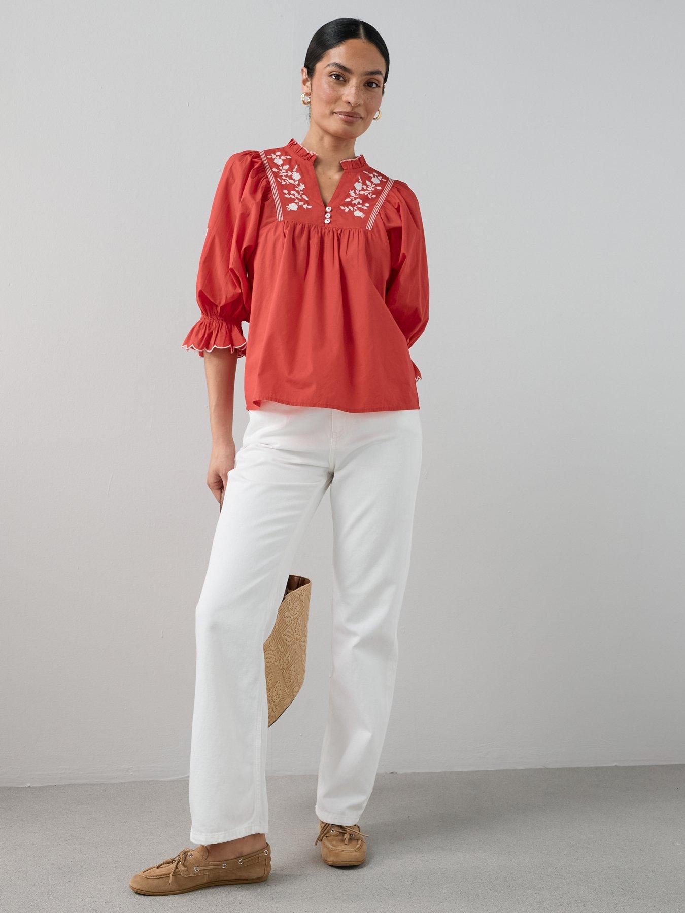 Image 6 of 6 of The Very Collection Cotton Poplin Embroidered Blouse - White