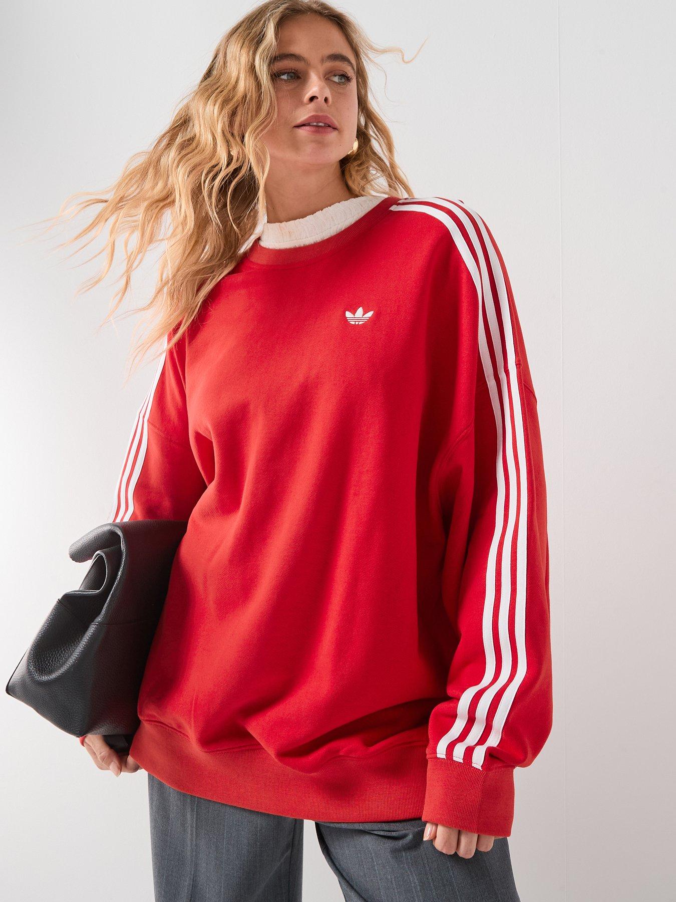 adidas Originals Women's 3 Stripes Oversized Adilenium Crew Sweater - Red