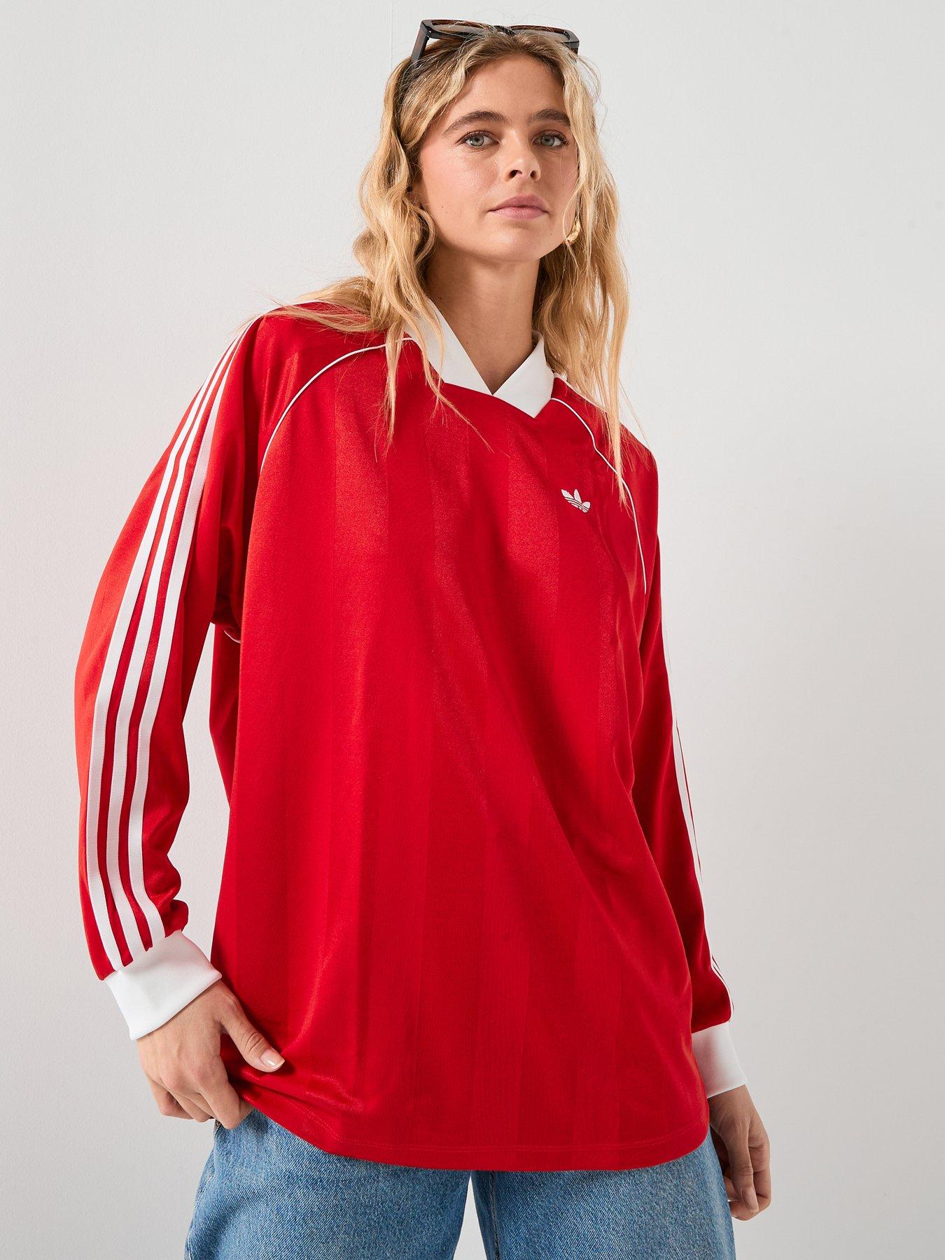 adidas Originals Women's 3 Stripes Jaquard Long Sleeve Tee - Red