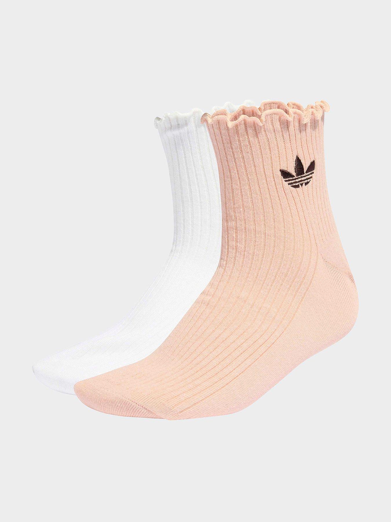 adidas Originals Ruffle Quarter Length Socks 2 Pack - Blush Pink/White