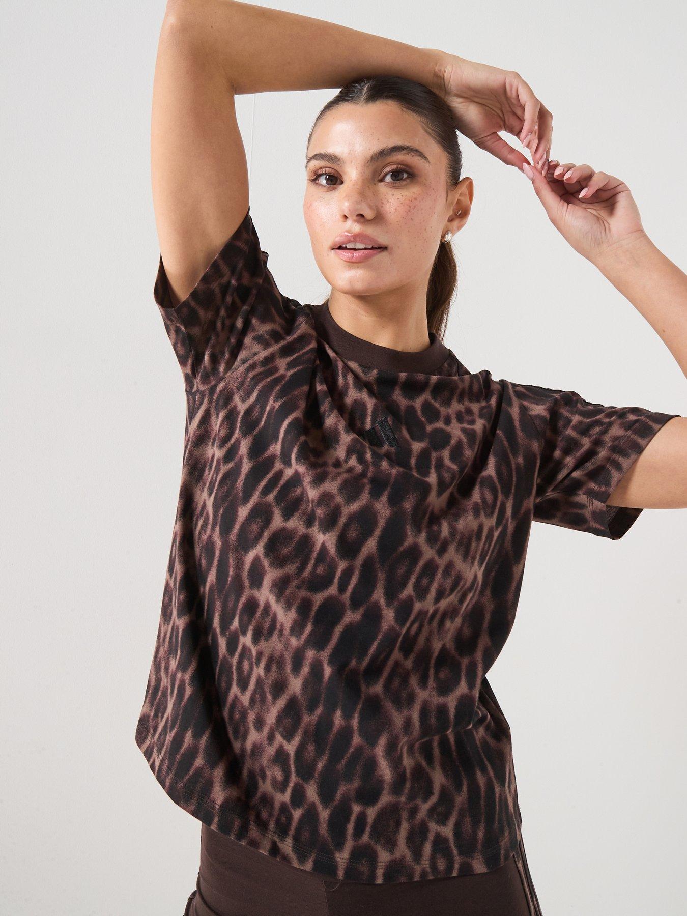 Adidas Sportswear Women'S Seasonal Essentials Leopard Print T-Shirt With 3-Stripes Colour