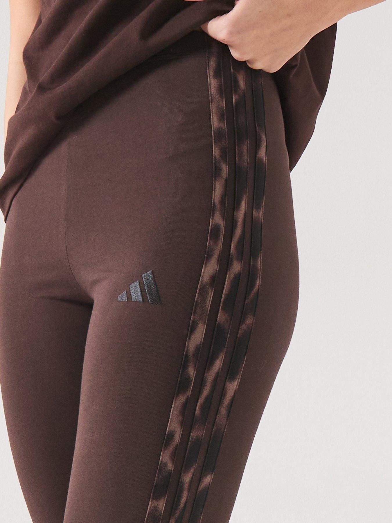Image 4 of 6 of adidas Sportswear Women's Seasonal Essentials Leopard Print Tights With 3-Stripes - Brown
