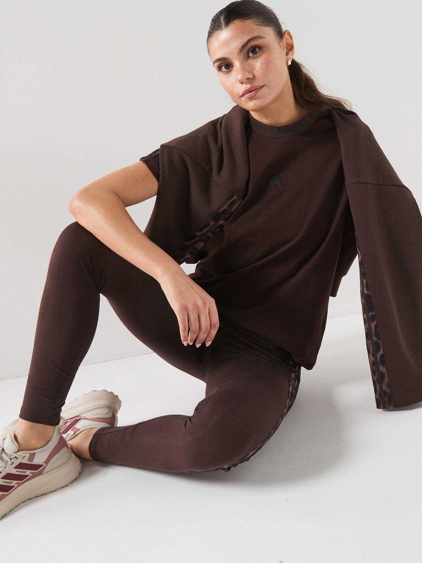 Image 6 of 6 of adidas Sportswear Women's Seasonal Essentials Leopard Print Tights With 3-Stripes - Brown